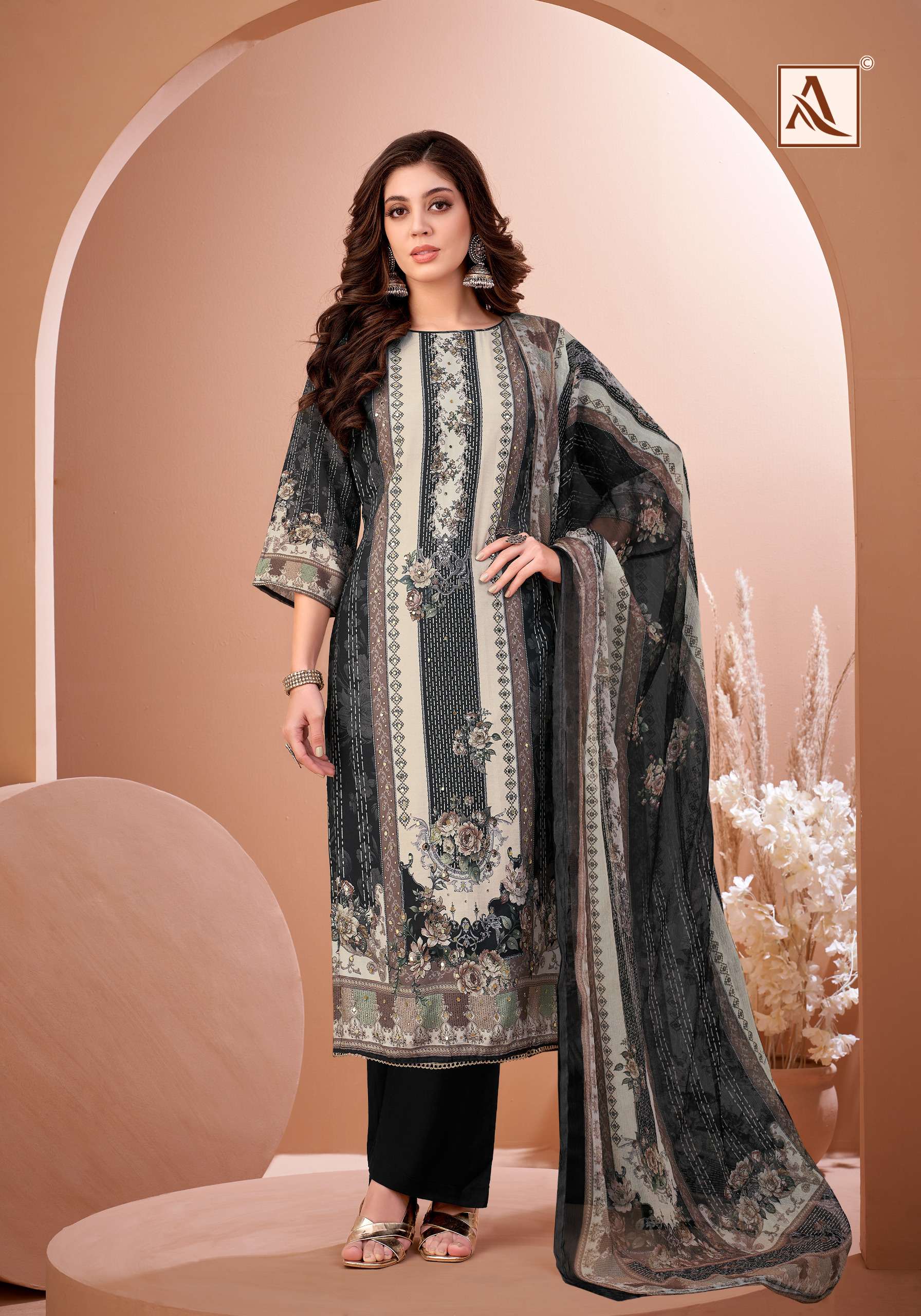 ALOK SUITS BLACK MIRROR VISCOSE DIGITAL PRINT WITH FANCY WORK SUIT