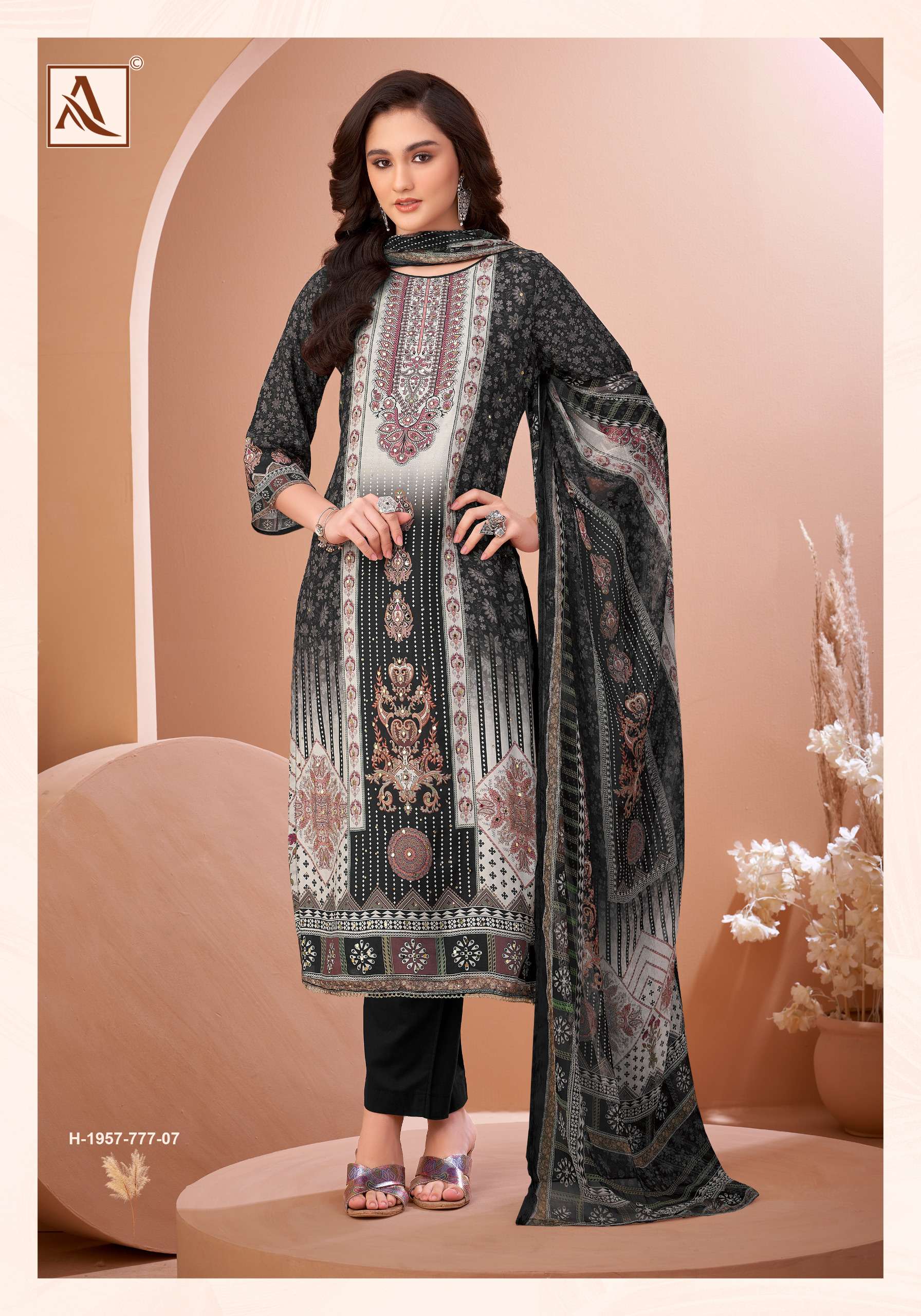 ALOK SUITS BLACK MIRROR VISCOSE DIGITAL PRINT WITH FANCY WORK SUIT