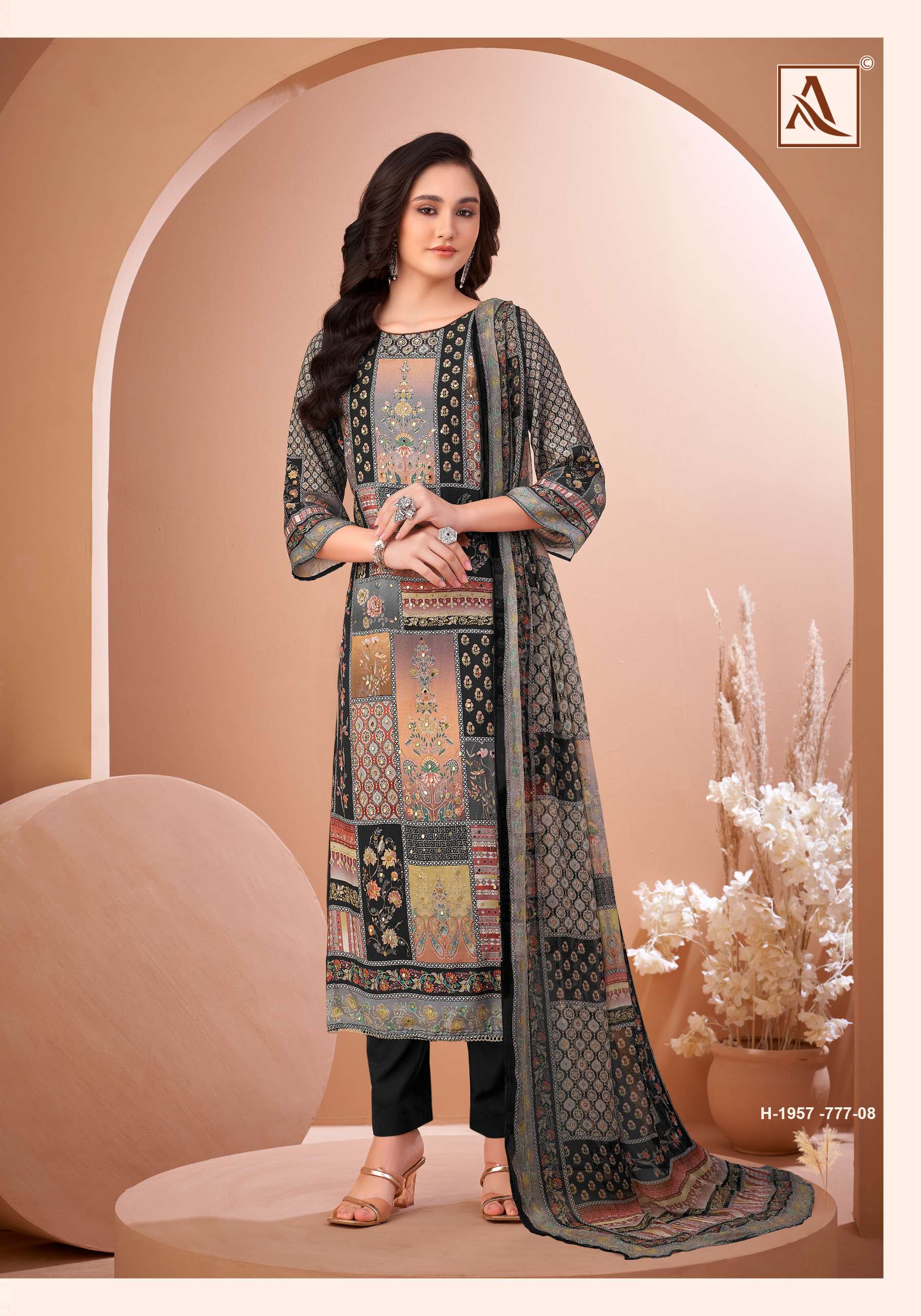 ALOK SUITS BLACK MIRROR VISCOSE DIGITAL PRINT WITH FANCY WORK SUIT