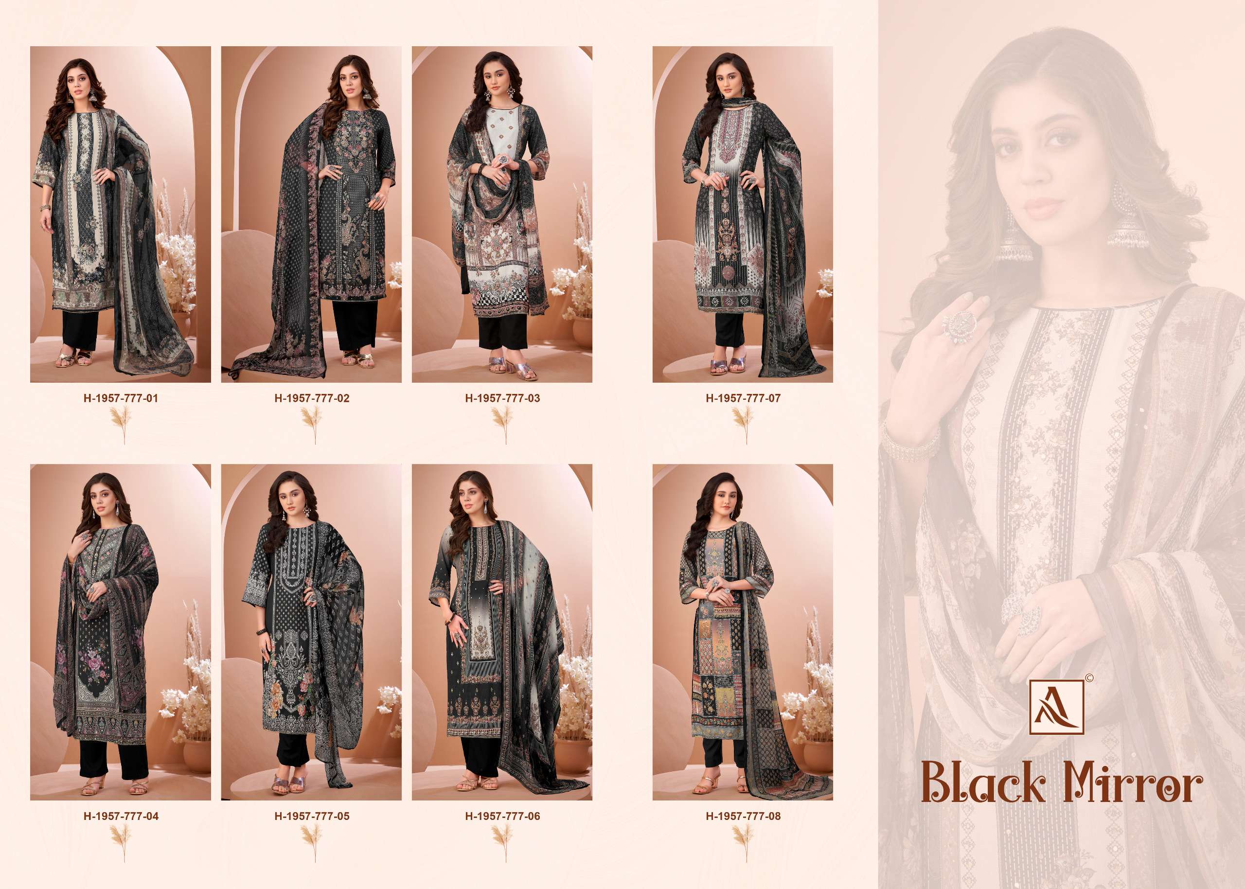 ALOK SUITS BLACK MIRROR VISCOSE DIGITAL PRINT WITH FANCY WORK SUIT