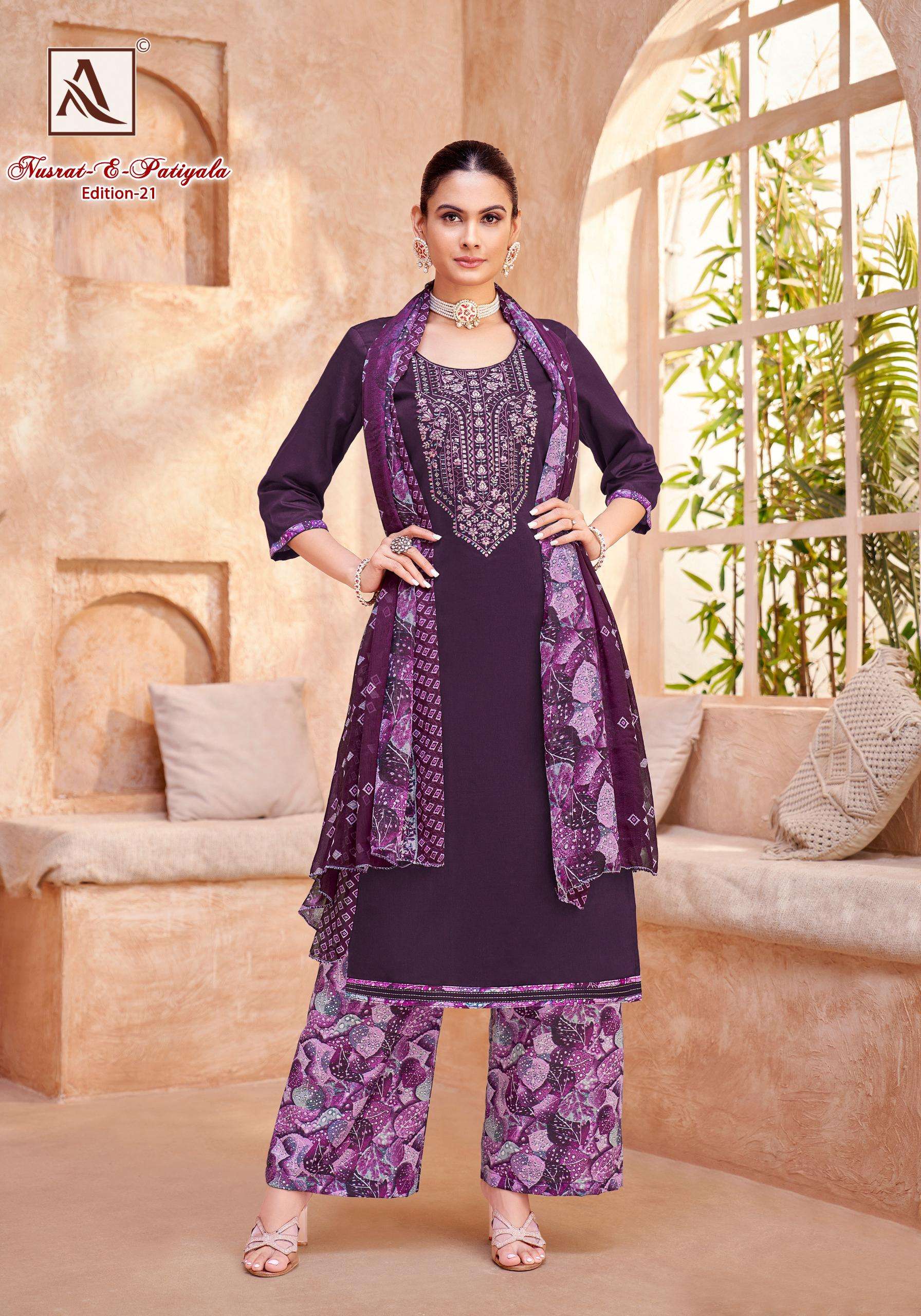 ALOK SUITS NUSRAT E PATIYALA EDITION VOL 21 JAM COTTON EMBROIDERY WORK SUIT