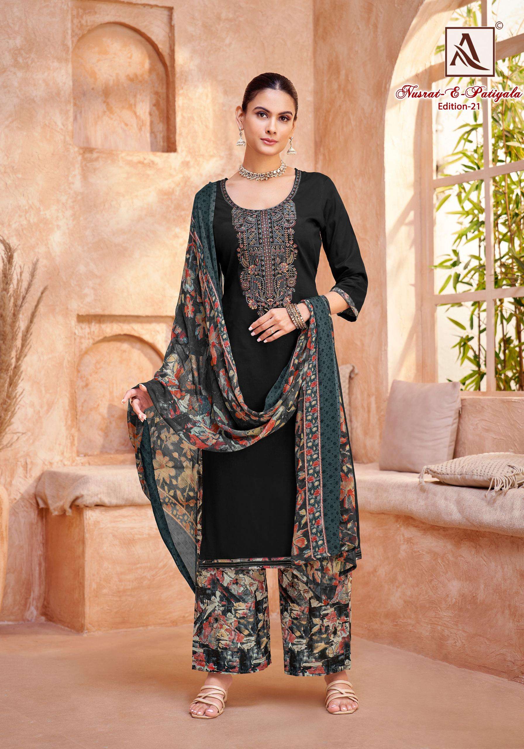 ALOK SUITS NUSRAT E PATIYALA EDITION VOL 21 JAM COTTON EMBROIDERY WORK SUIT