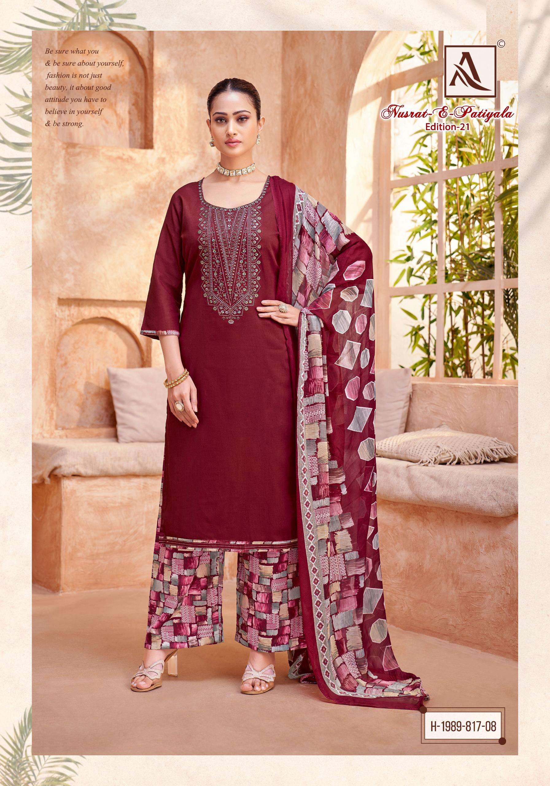 ALOK SUITS NUSRAT E PATIYALA EDITION VOL 21 JAM COTTON EMBROIDERY WORK SUIT