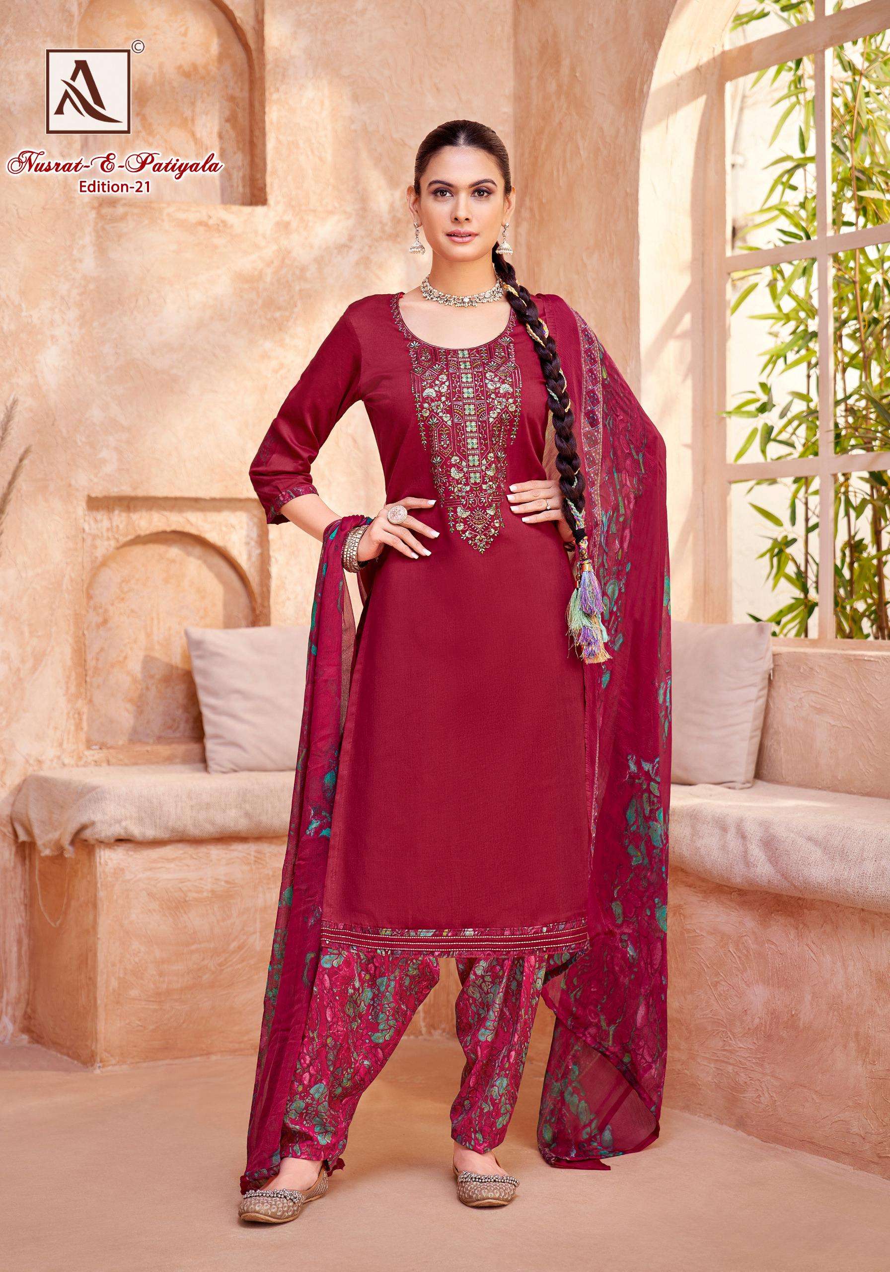 ALOK SUITS NUSRAT E PATIYALA EDITION VOL 21 JAM COTTON EMBROIDERY WORK SUIT