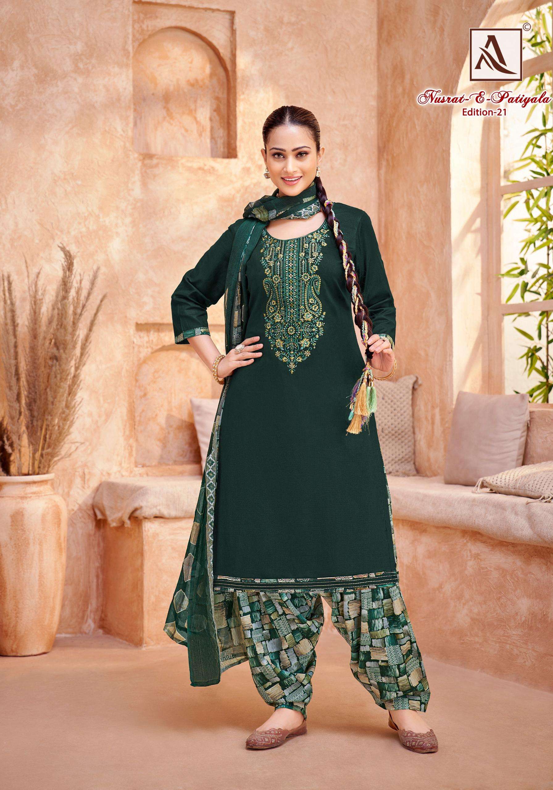 ALOK SUITS NUSRAT E PATIYALA EDITION VOL 21 JAM COTTON EMBROIDERY WORK SUIT