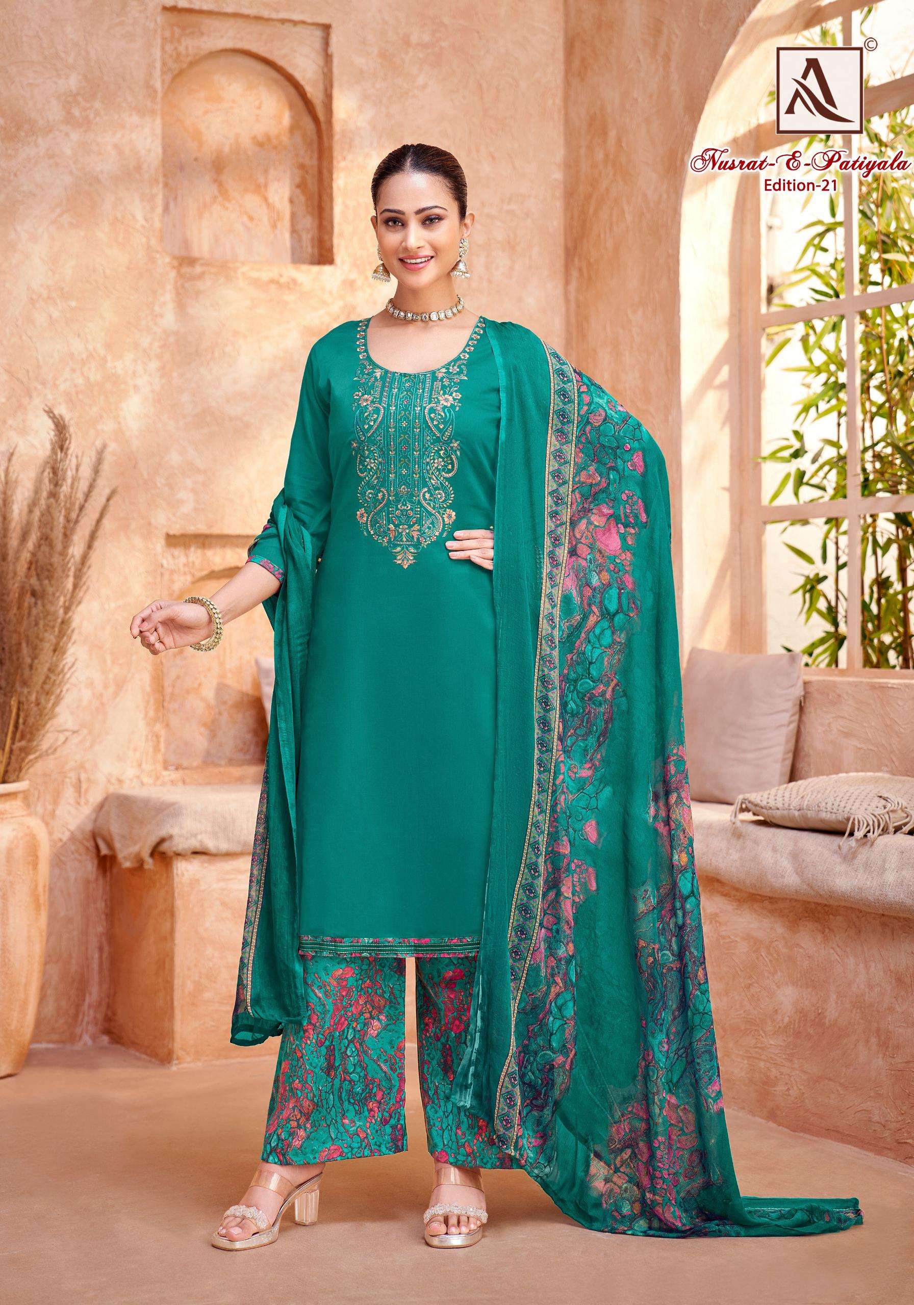 ALOK SUITS NUSRAT E PATIYALA EDITION VOL 21 JAM COTTON EMBROIDERY WORK SUIT