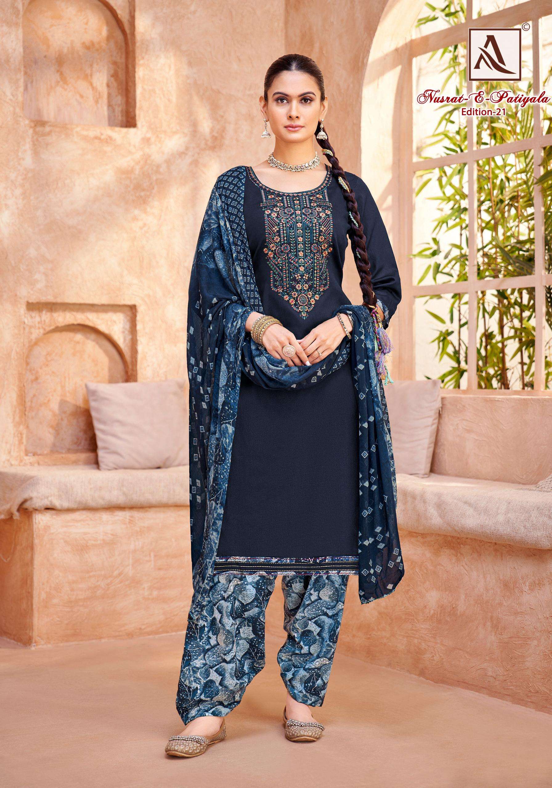 ALOK SUITS NUSRAT E PATIYALA EDITION VOL 21 JAM COTTON EMBROIDERY WORK SUIT