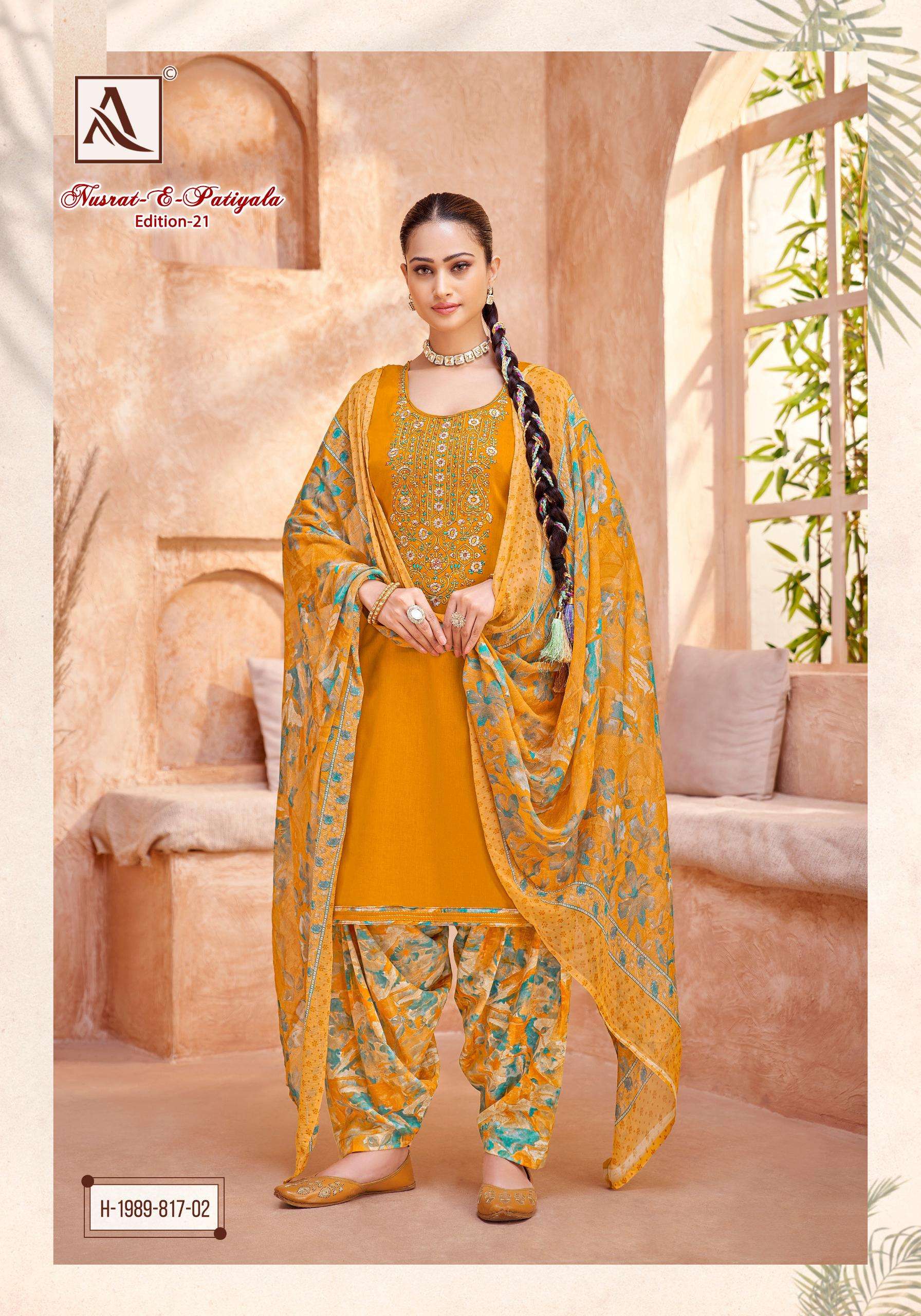 ALOK SUITS NUSRAT E PATIYALA EDITION VOL 21 JAM COTTON EMBROIDERY WORK SUIT