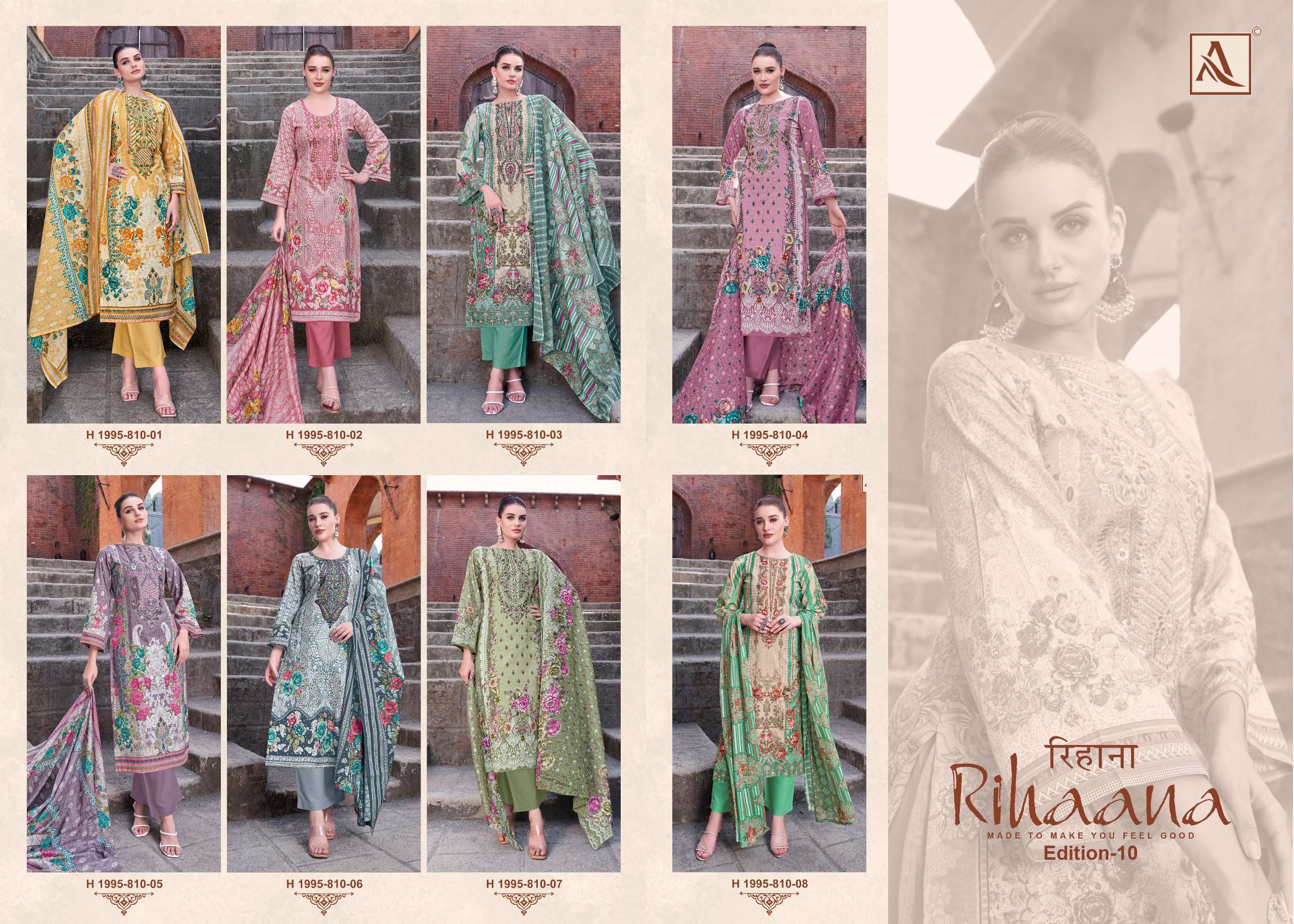 ALOK SUITS RIHAANA VOL 10 COTTON PRINT WITH FANCY EMBROIDERY WORK SUIT
