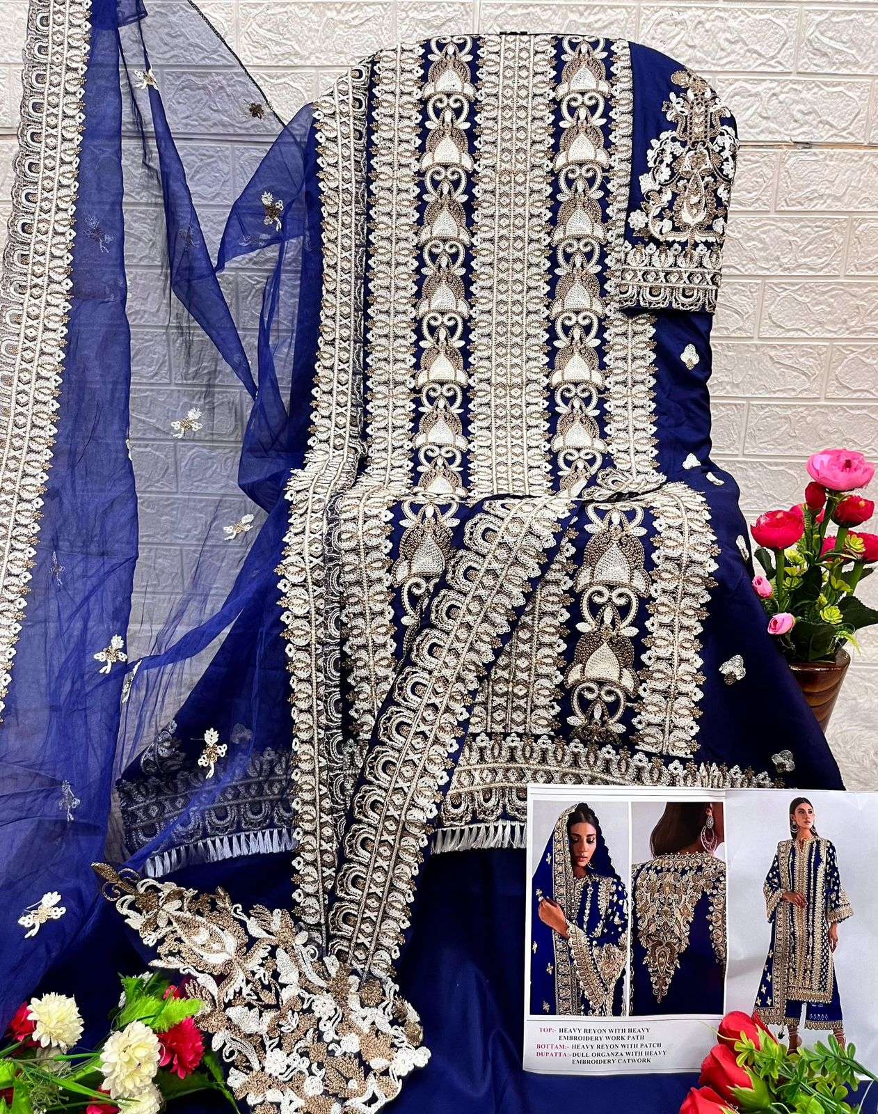 BANDHANI PALACE DESIGN NO - 5183 RAYON COTTON HEAVY EMBROIDERED PAKISTANI SALWAR SUIT 