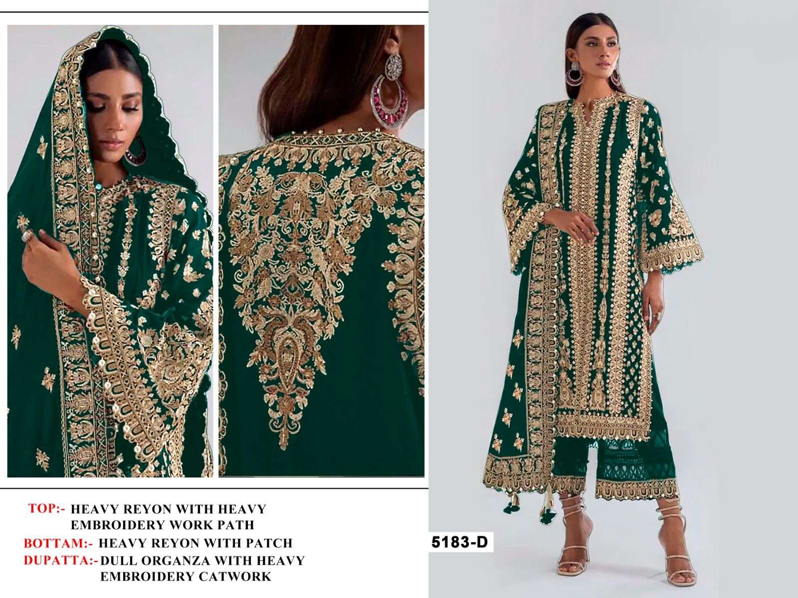 BANDHANI PALACE DESIGN NO - 5183 RAYON COTTON HEAVY EMBROIDERED PAKISTANI SALWAR SUIT 