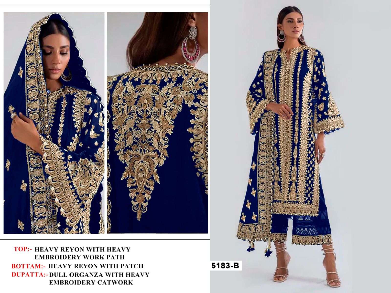 BANDHANI PALACE DESIGN NO - 5183 RAYON COTTON HEAVY EMBROIDERED PAKISTANI SALWAR SUIT 