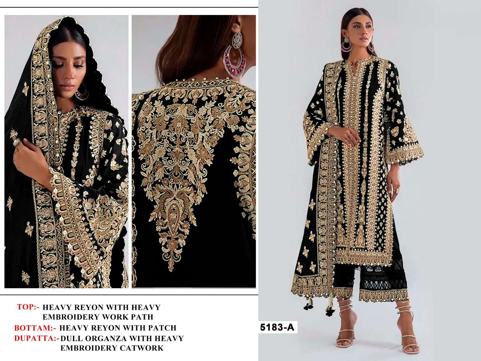 BANDHANI PALACE DESIGN NO - 5183 RAYON COTTON HEAVY EMBROIDERED PAKISTANI SALWAR SUIT 
