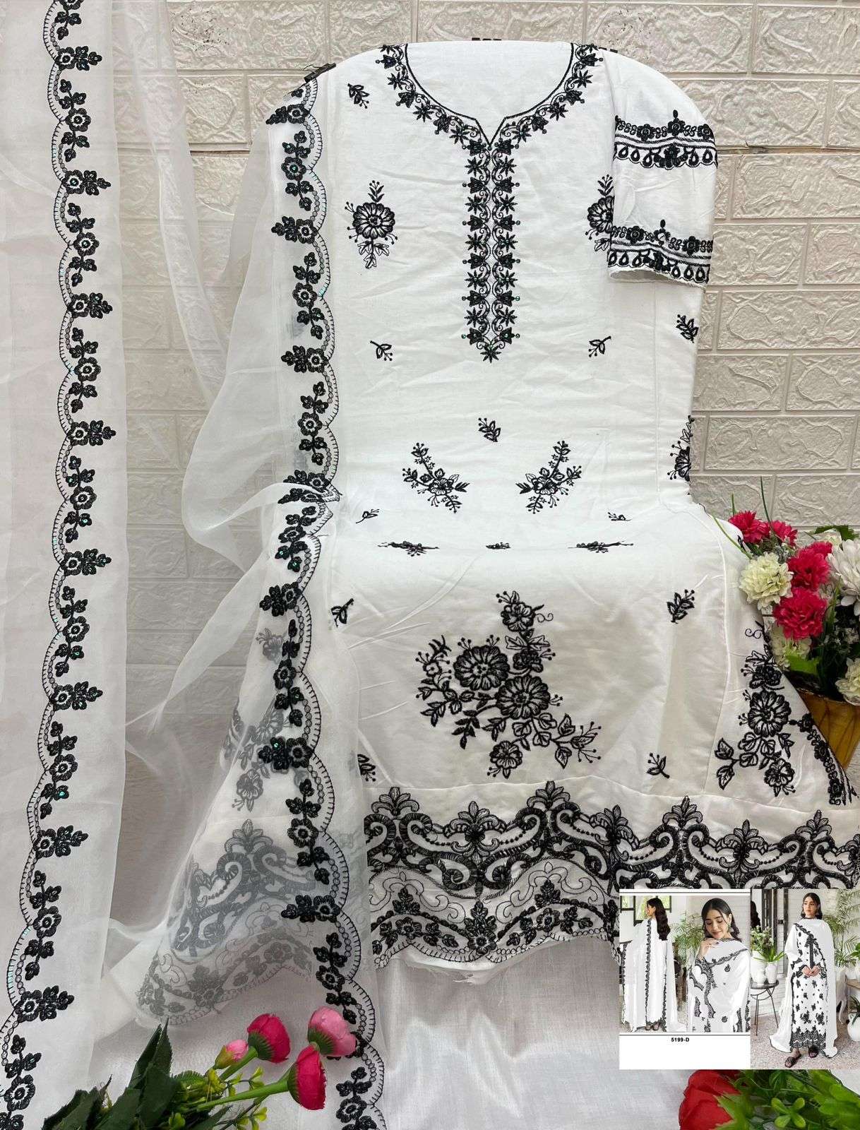 BANDHANI PALACE DESIGN NO - 5199 ABCD RAYON COTTON HEAVY EMBROIDERED PEARL MOTI WORK PAKISTANI SALWAR SUIT 