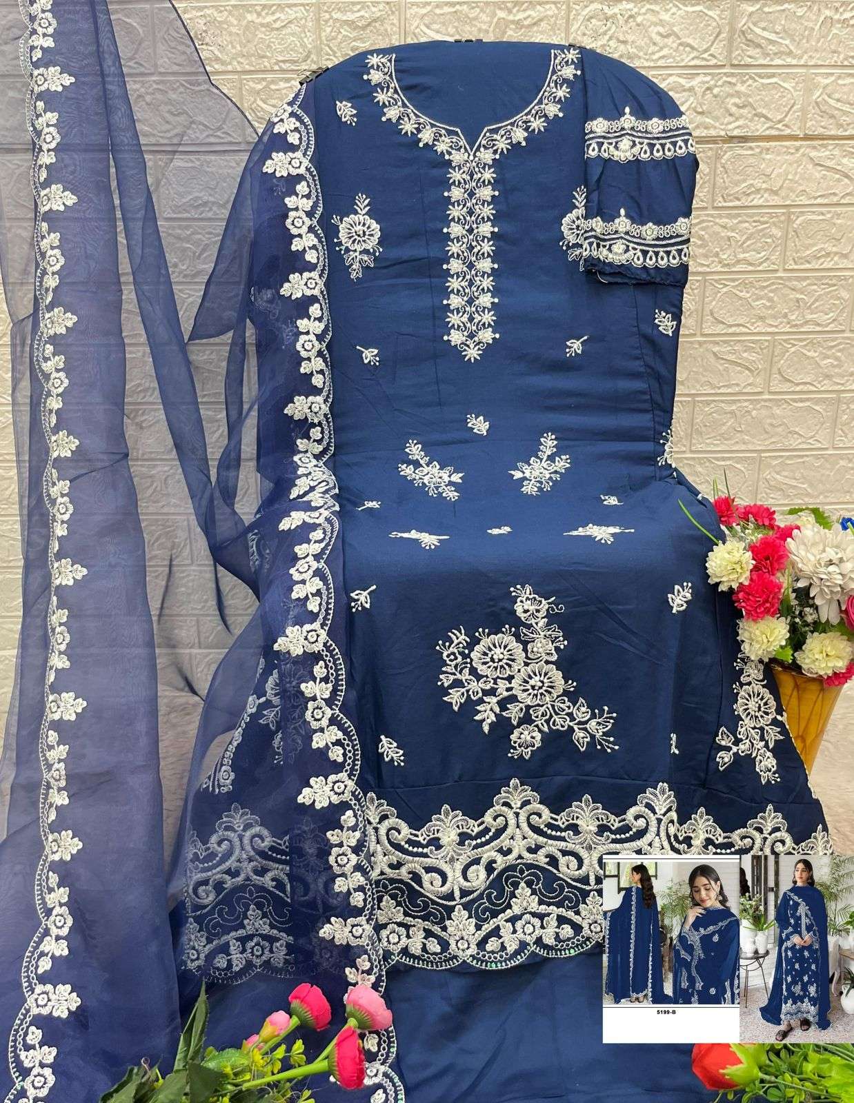 BANDHANI PALACE DESIGN NO - 5199 ABCD RAYON COTTON HEAVY EMBROIDERED PEARL MOTI WORK PAKISTANI SALWAR SUIT 