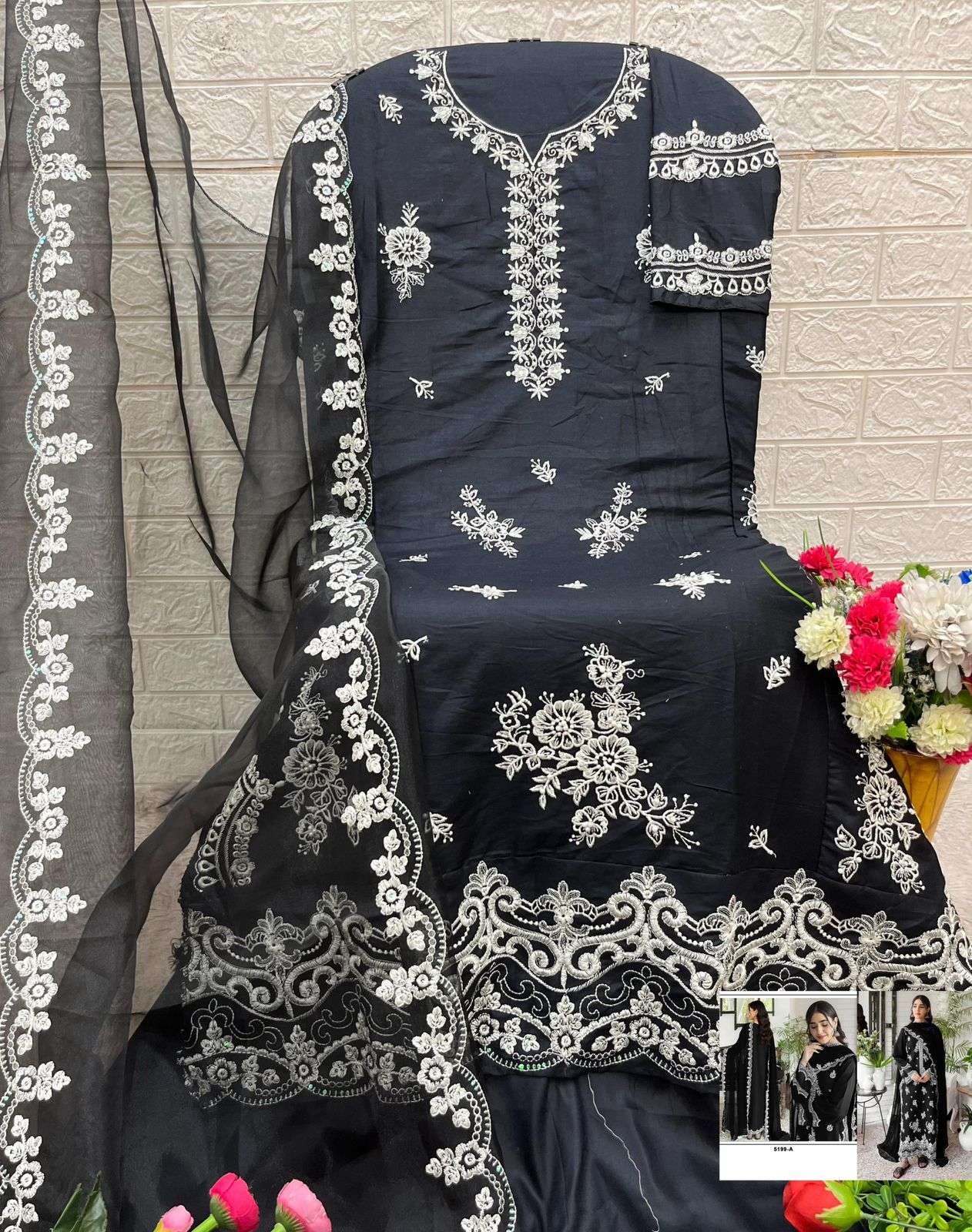 BANDHANI PALACE DESIGN NO - 5199 ABCD RAYON COTTON HEAVY EMBROIDERED PEARL MOTI WORK PAKISTANI SALWAR SUIT 