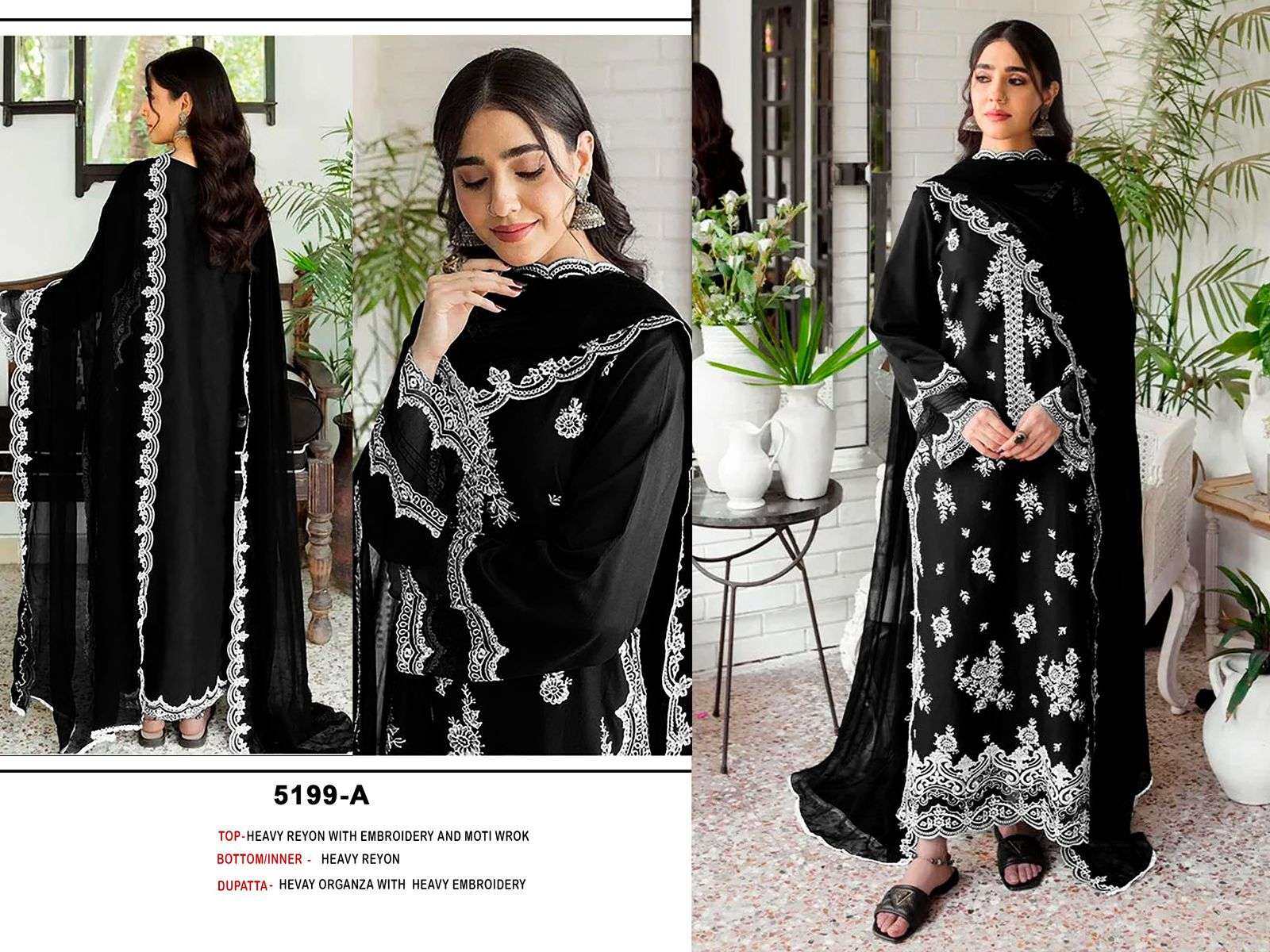 BANDHANI PALACE DESIGN NO - 5199 ABCD RAYON COTTON HEAVY EMBROIDERED PEARL MOTI WORK PAKISTANI SALWAR SUIT 