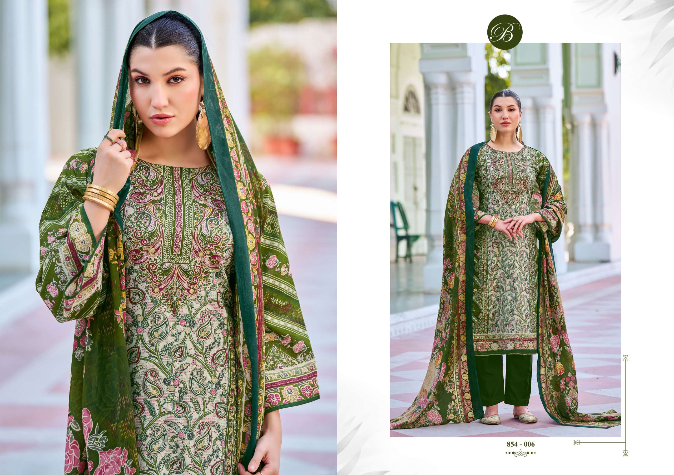 BELLIZA DESIGNER STUDIO HASEEN COTTON PRINT WITH FANCY WORK SUIT