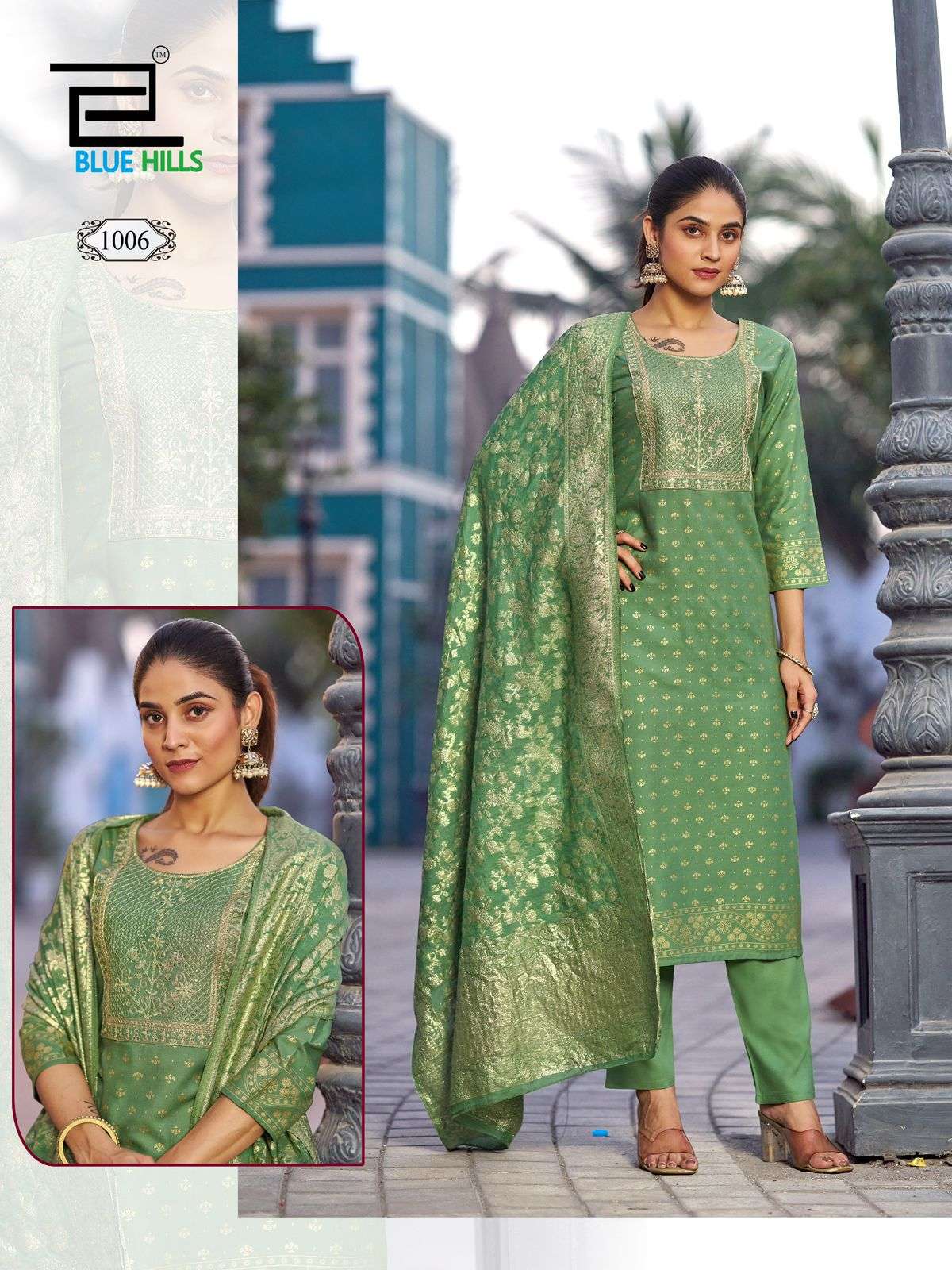 BLUE HILLS MADHURI RAYON FANCY EMBROIDERY WORKS LADIES KURTI COMBO SET