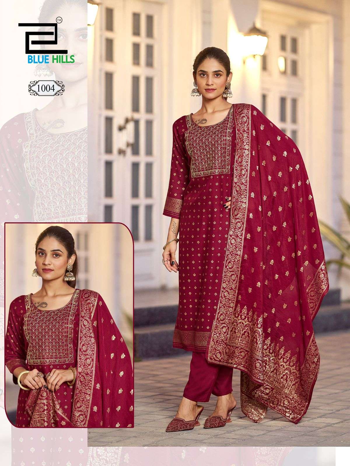 BLUE HILLS MADHURI RAYON FANCY EMBROIDERY WORKS LADIES KURTI COMBO SET