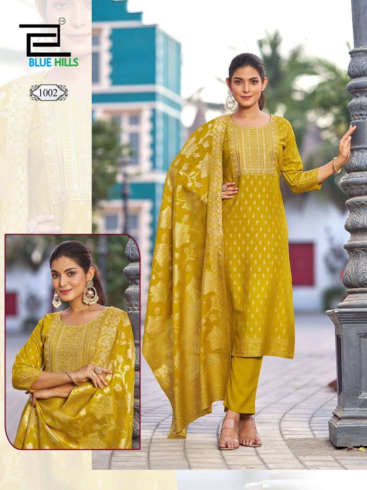 BLUE HILLS MADHURI RAYON FANCY EMBROIDERY WORKS LADIES KURTI COMBO SET