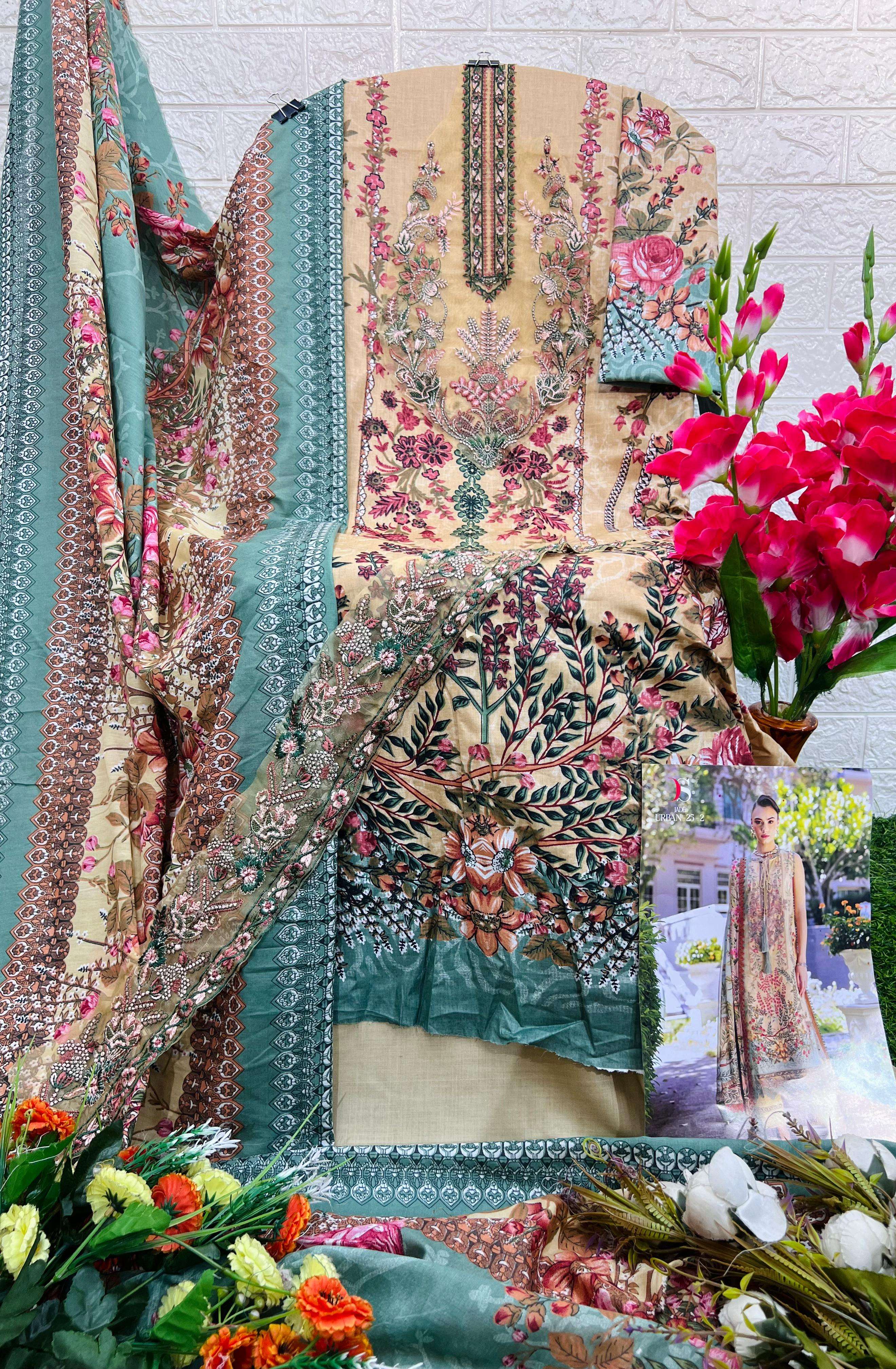 DEEPSY SUITS JADE URBAN LAWN 25 VOL 2 COTTON EMBROIDERY WORK SUIT