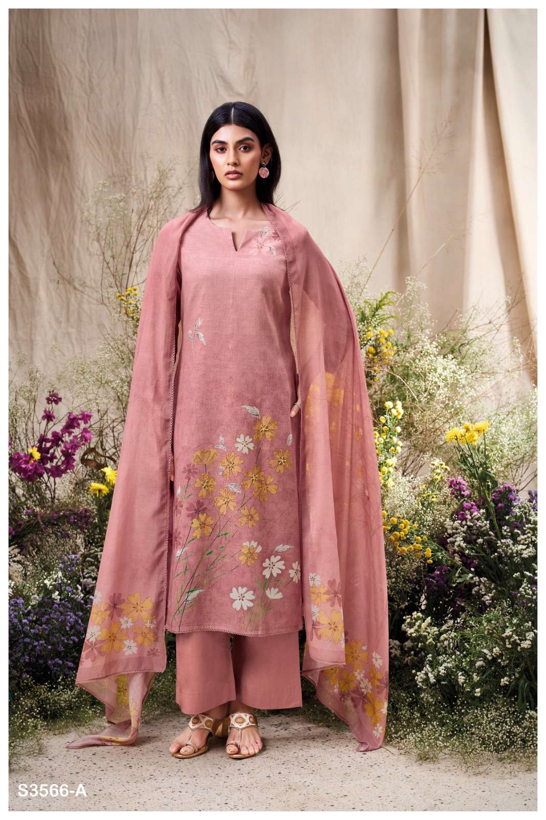 GANGA ELA 3566 LINEN COTTON PRINTED WITH EMBROIDERY WORK SUIT