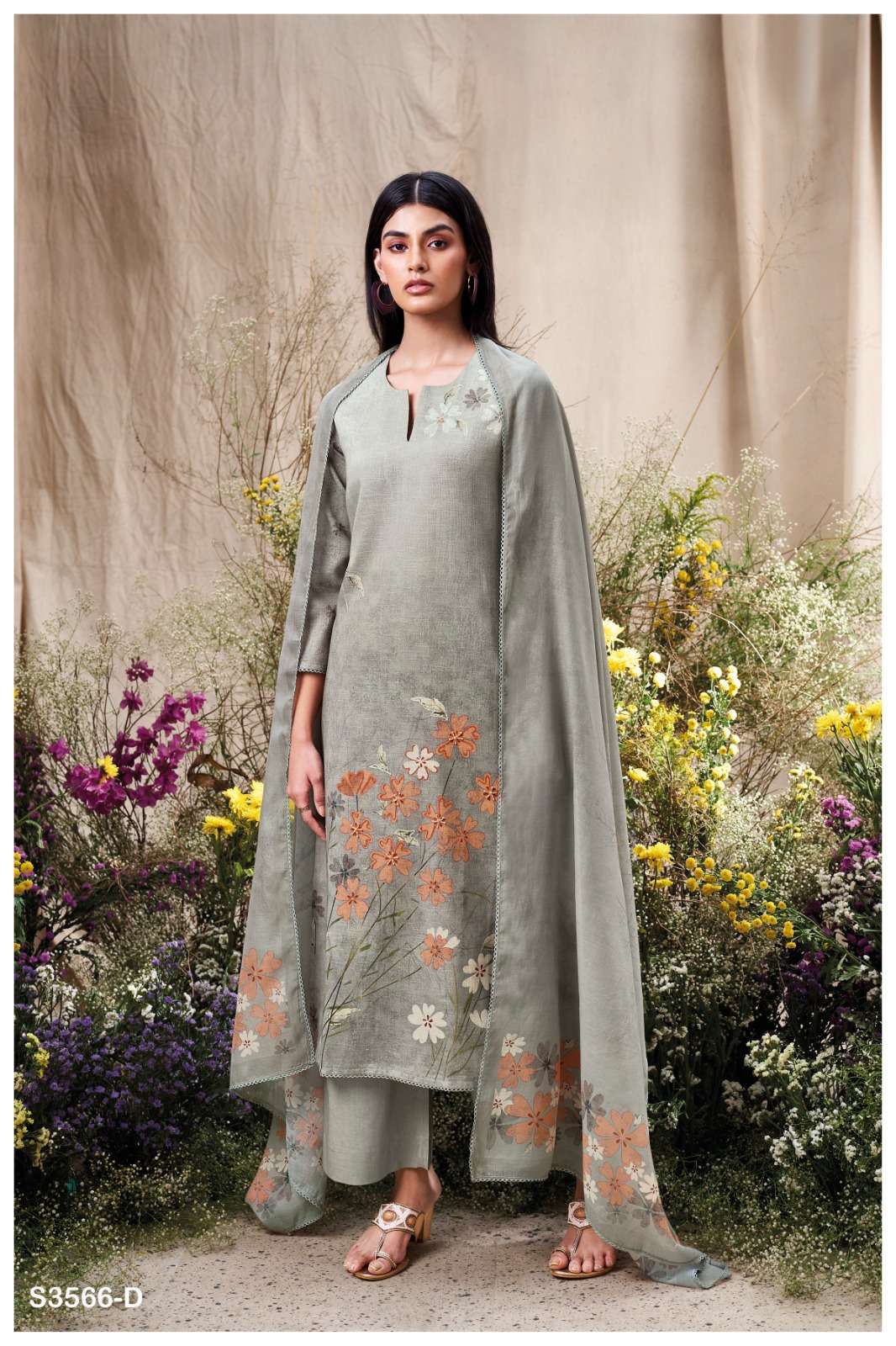 GANGA ELA 3566 LINEN COTTON PRINTED WITH EMBROIDERY WORK SUIT