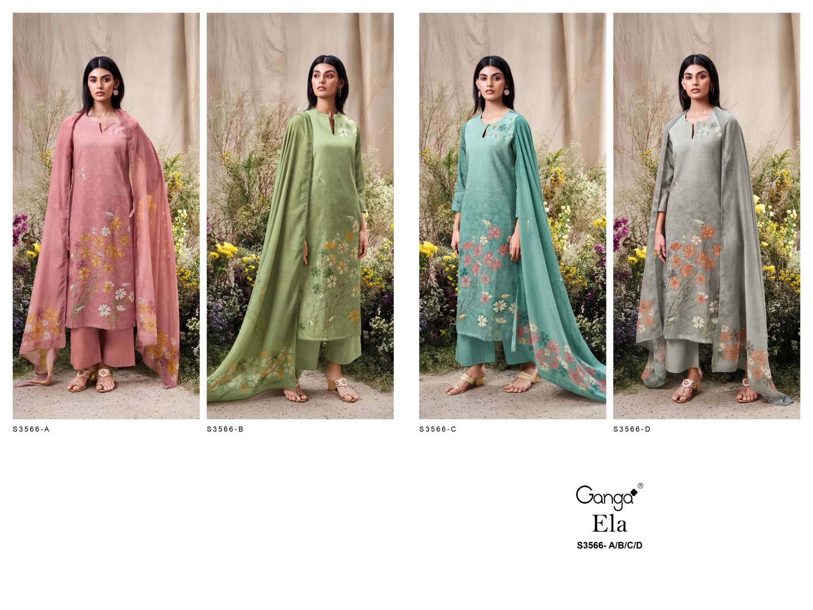GANGA ELA 3566 LINEN COTTON PRINTED WITH EMBROIDERY WORK SUIT