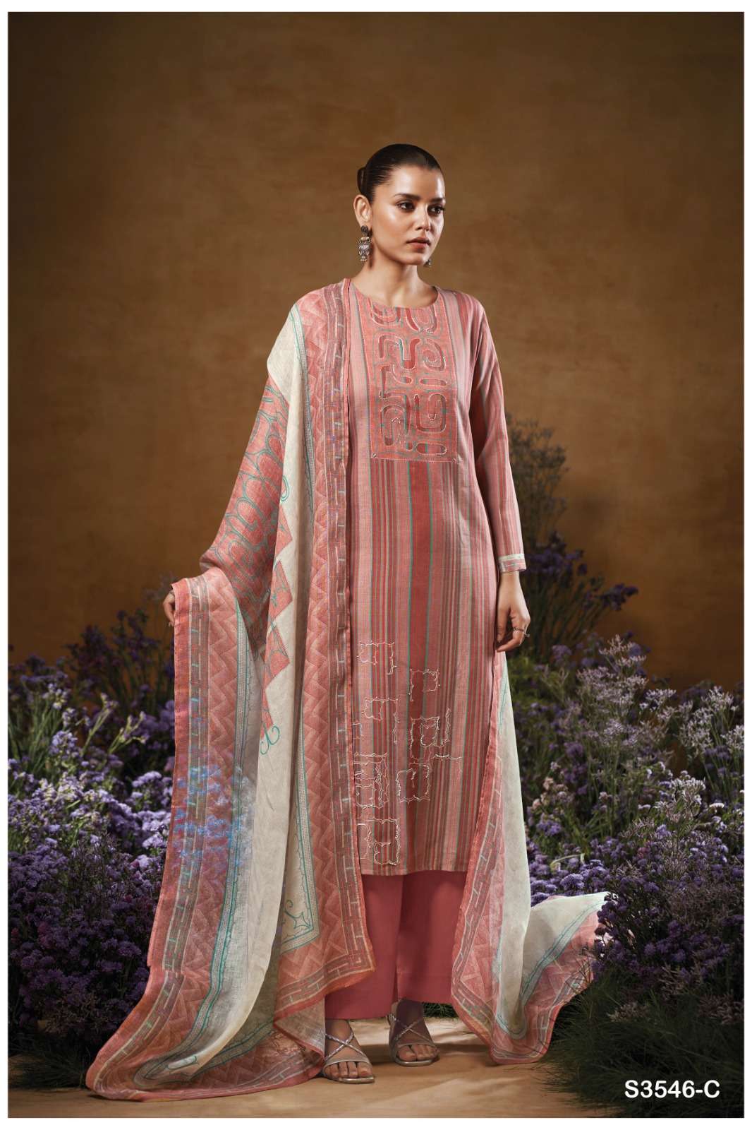 GANGA TAVIA 3546 COTTON PRINT WITH HAND WORK DESIGNER SUIT