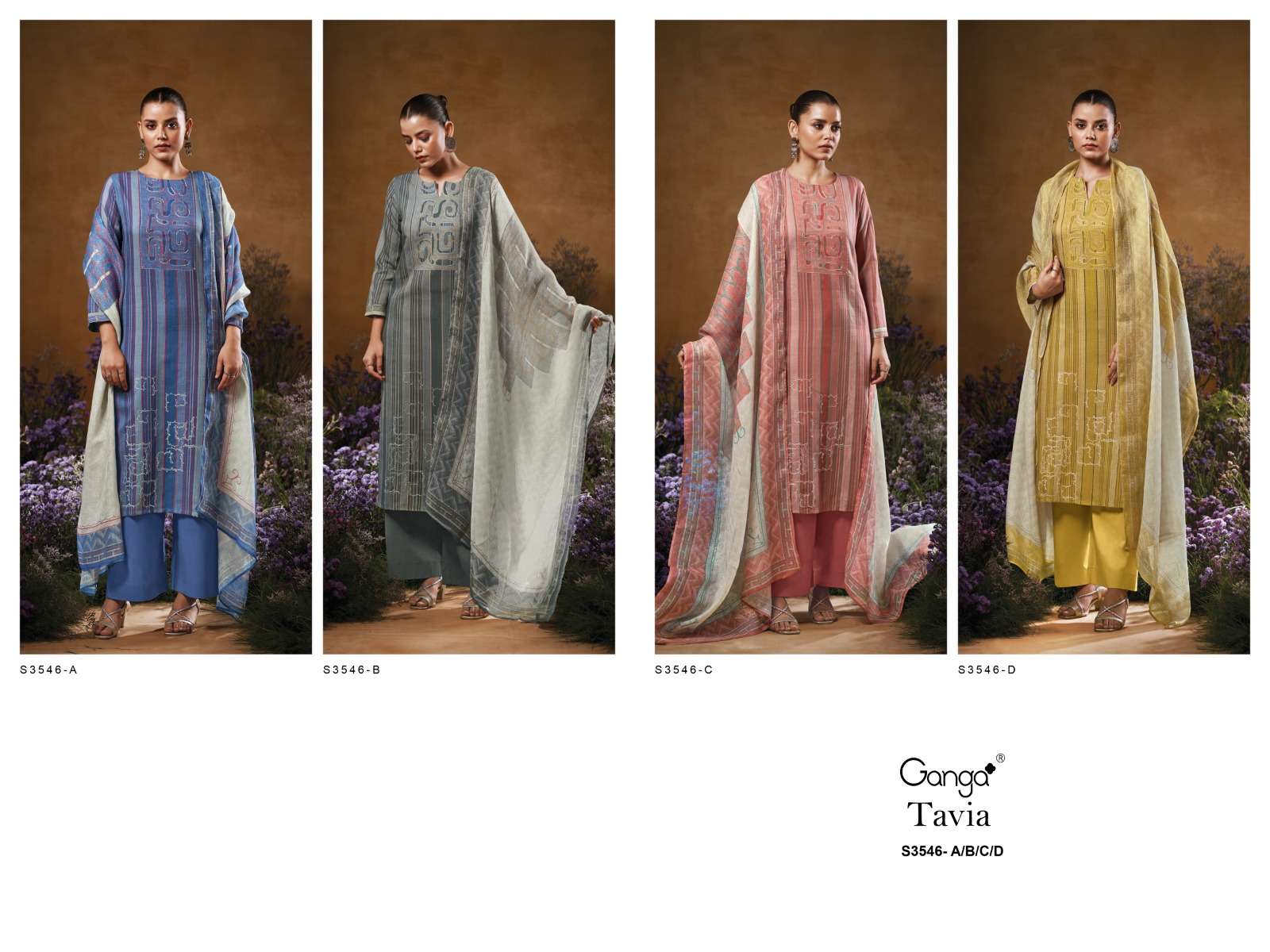 GANGA TAVIA 3546 COTTON PRINT WITH HAND WORK DESIGNER SUIT