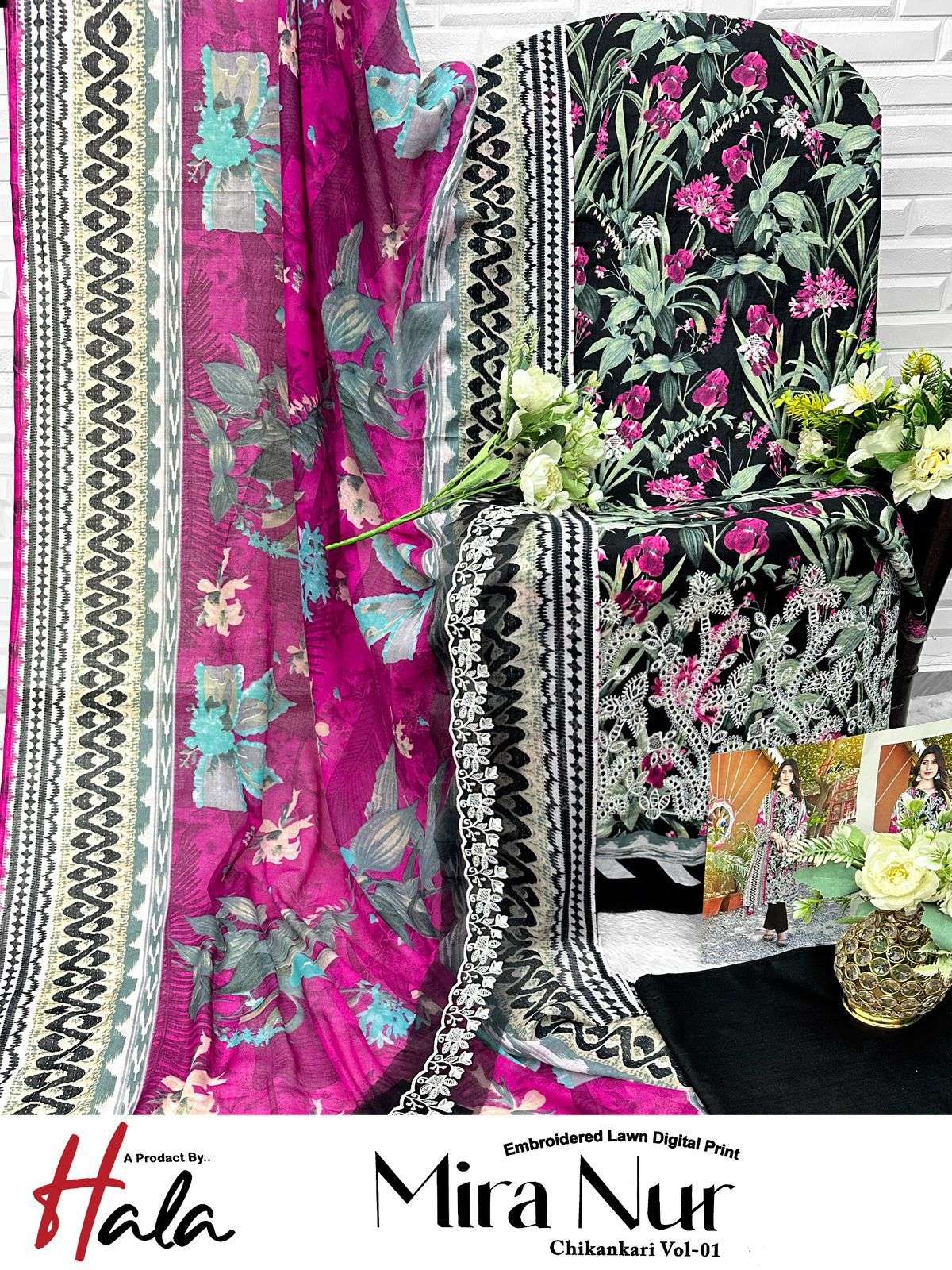 HALA TRADERS MIRA NUR VOL 1 COTTON PRINT WITH EMBROIDERY WORK SUIT