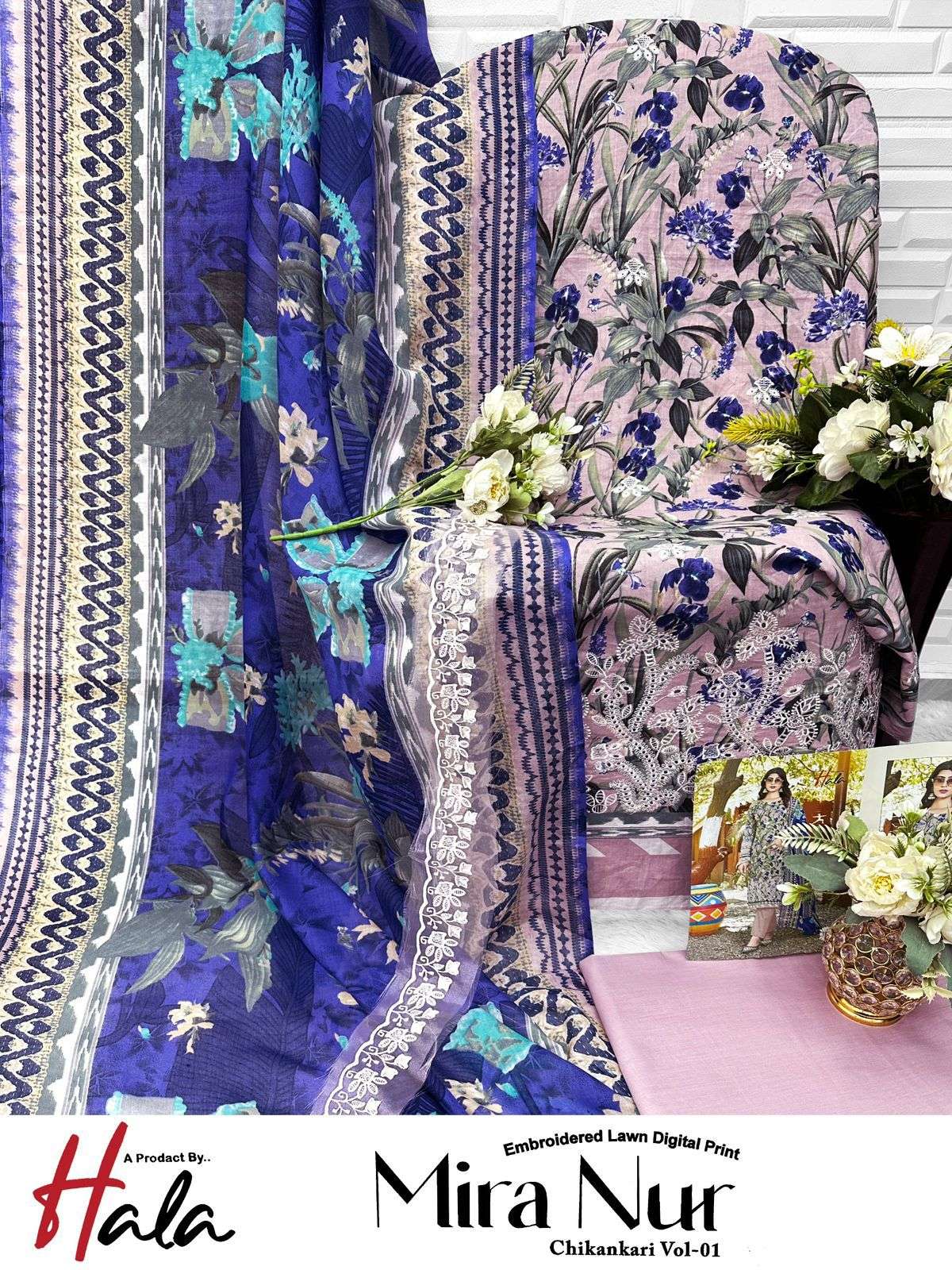 HALA TRADERS MIRA NUR VOL 1 COTTON PRINT WITH EMBROIDERY WORK SUIT