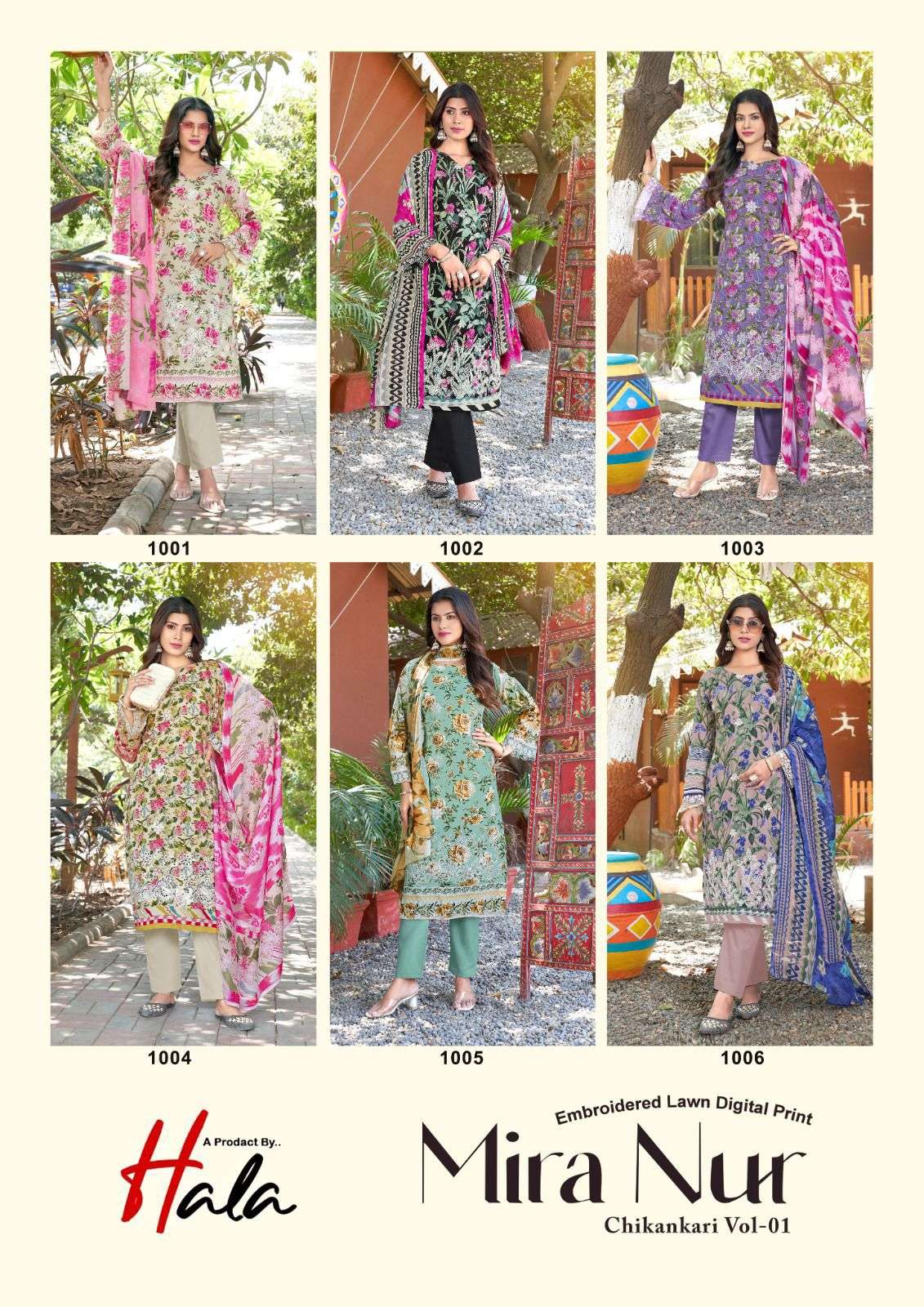 HALA TRADERS MIRA NUR VOL 1 COTTON PRINT WITH EMBROIDERY WORK SUIT