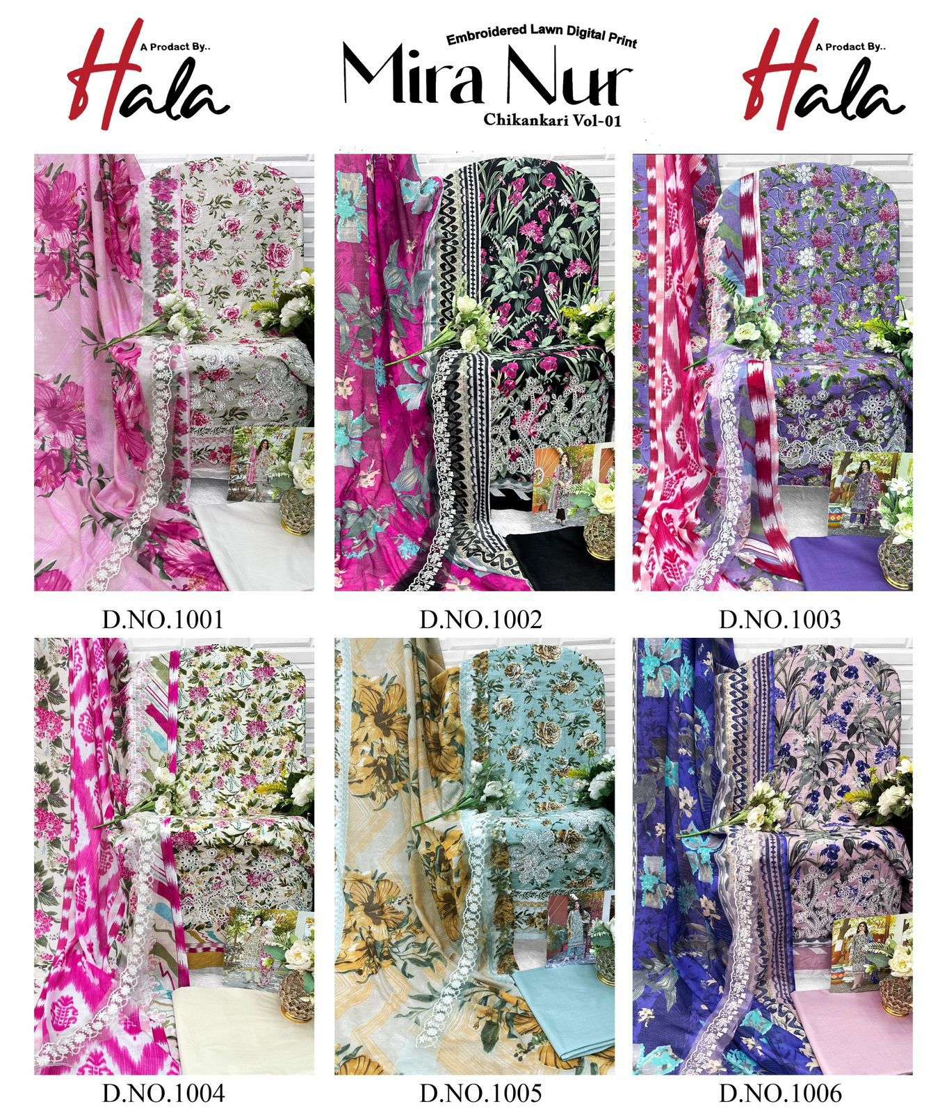 HALA TRADERS MIRA NUR VOL 1 COTTON PRINT WITH EMBROIDERY WORK SUIT
