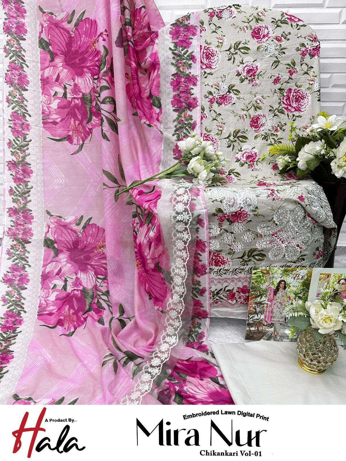 HALA TRADERS MIRA NUR VOL 1 COTTON PRINT WITH EMBROIDERY WORK SUIT