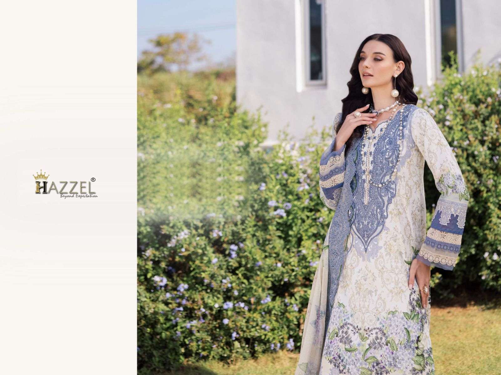 HAZEEL DESIGN NO - 0309 PURE COTTON PRINTED EMBROIDERED PATCH PAKISTANI SALWAR SUIT 