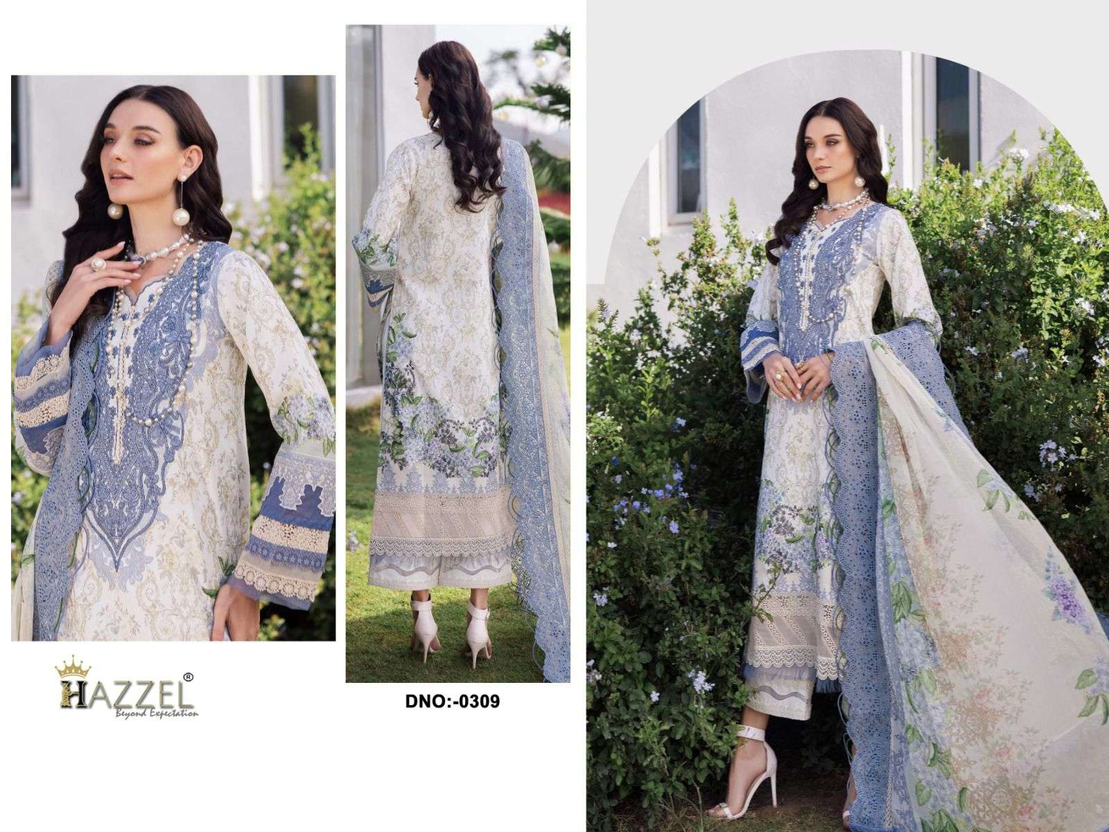 HAZZEL D NO 0309 COTTON PRINTED WITH EMBROIDERY WORK SUIT