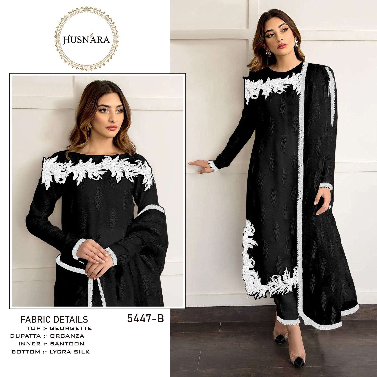 HUSNARA D NO 5447 GEORGETTE WITH BEAUTIFUL EMBROIDERY DESIGNER SUIT