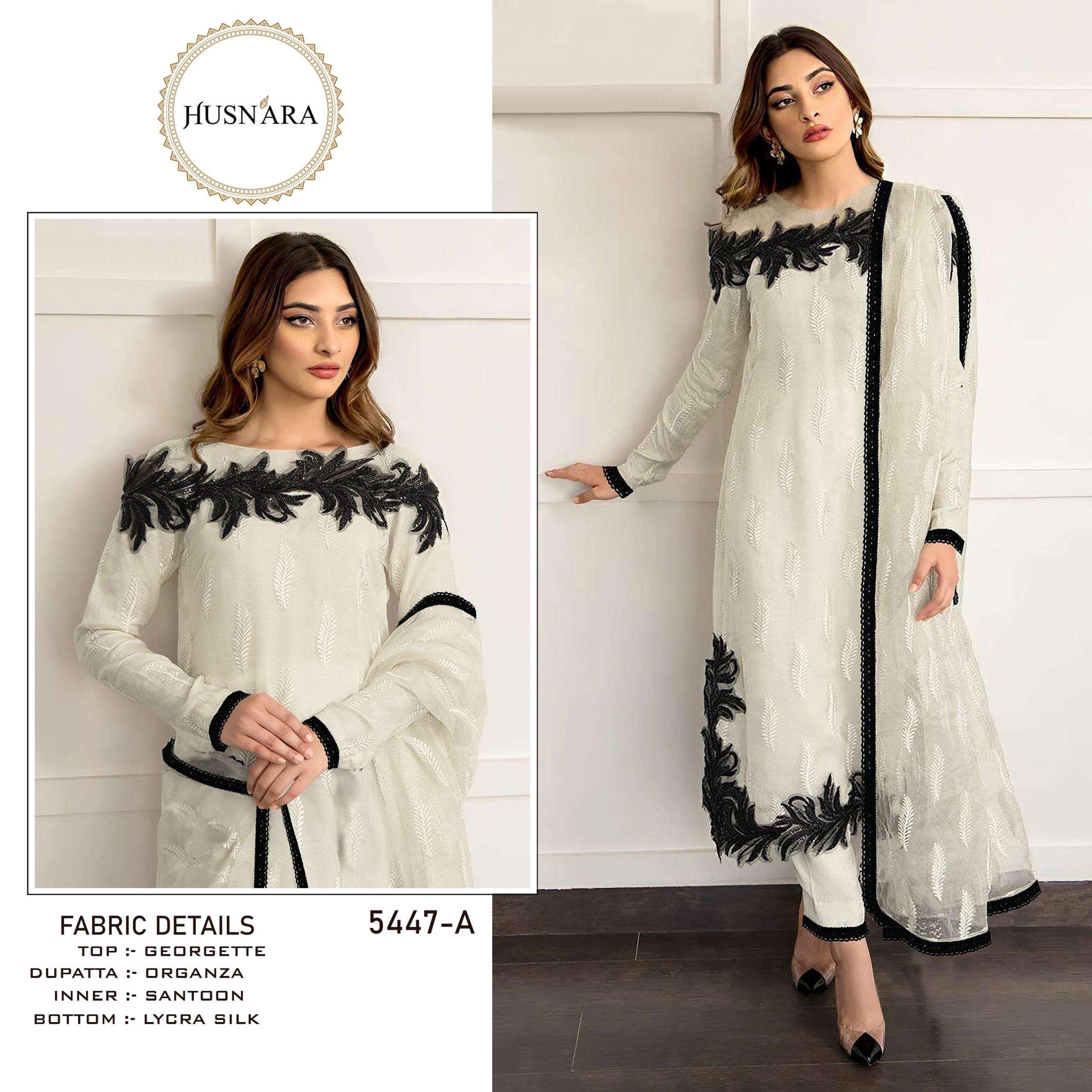 HUSNARA D NO 5447 GEORGETTE WITH BEAUTIFUL EMBROIDERY DESIGNER SUIT