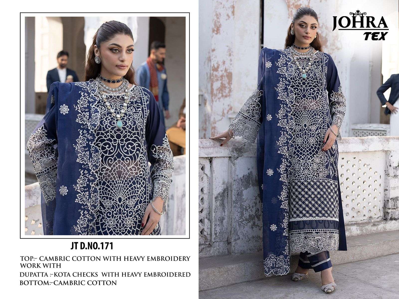 JOHRA TEX DESIGN NO - JT - 171 CAMBRIC COTTON HEAVY EMBROIDERED WORK PAKISTANI SALWAR SUIT 