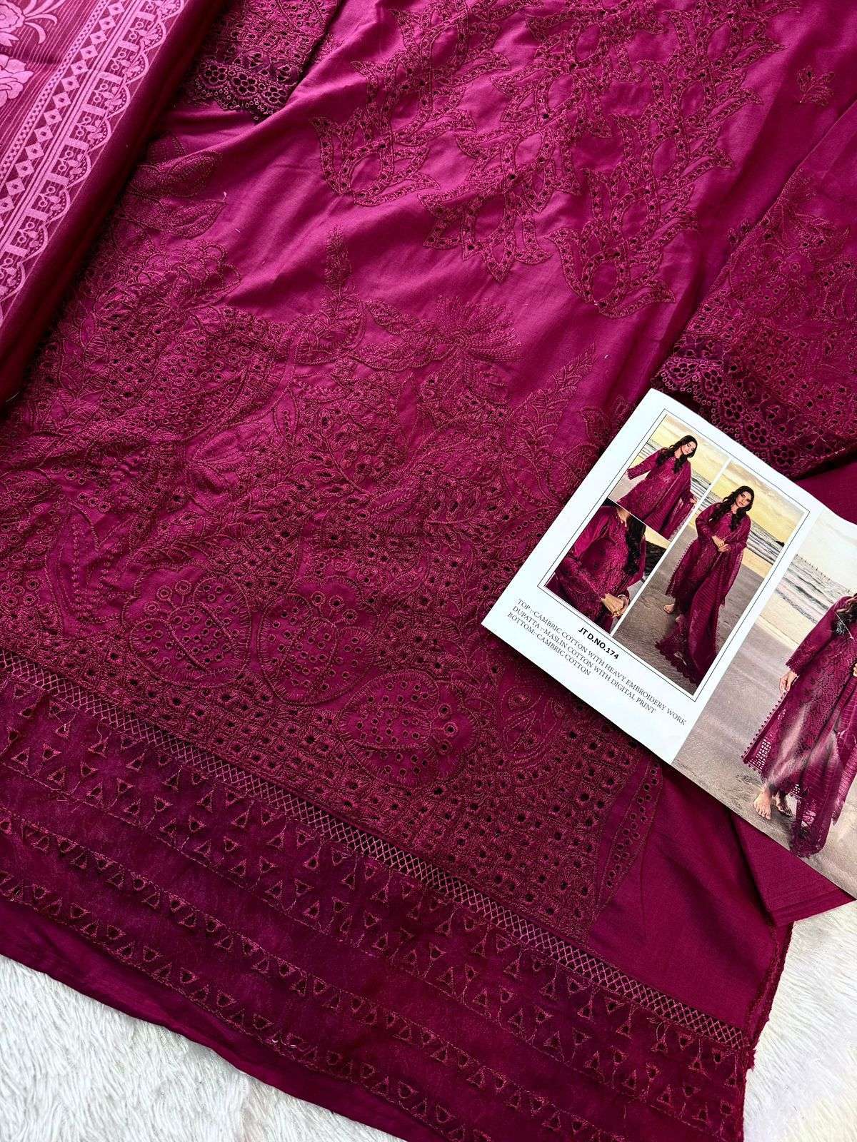 JOHRA TEX DESIGN NO - JT - 174 CAMBRIC COTTON HEAVY EMBROIDERED WORK PAKISTANI SALWAR SUIT 
