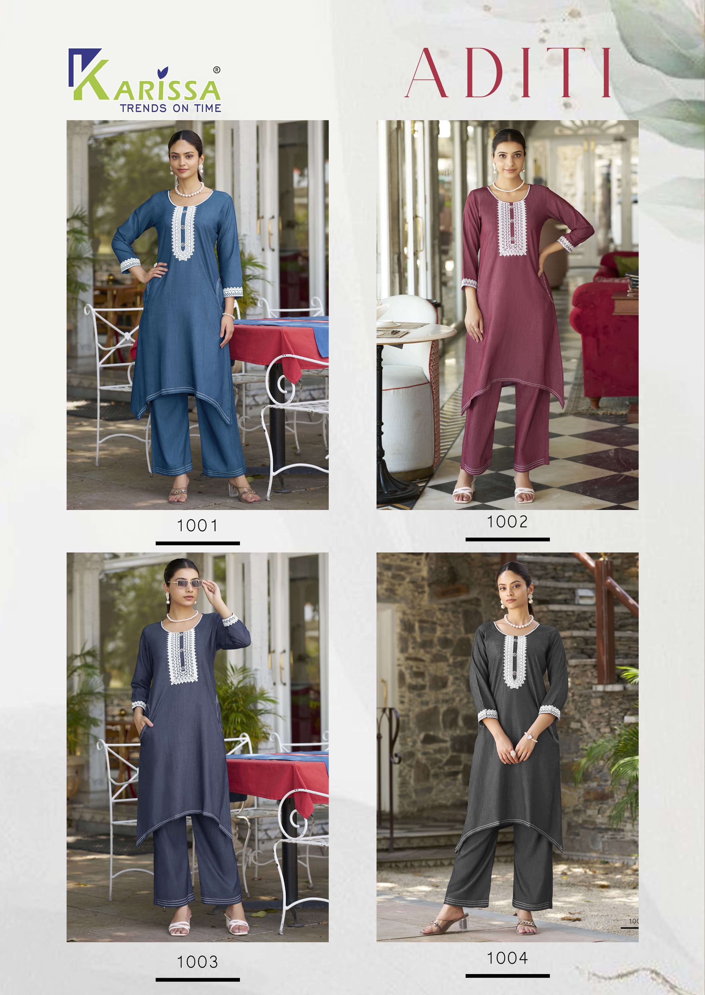 KARISSA ADITI DENIM FABRIC FANCY WORKS LADIES KURTI WITH PANT PAIR