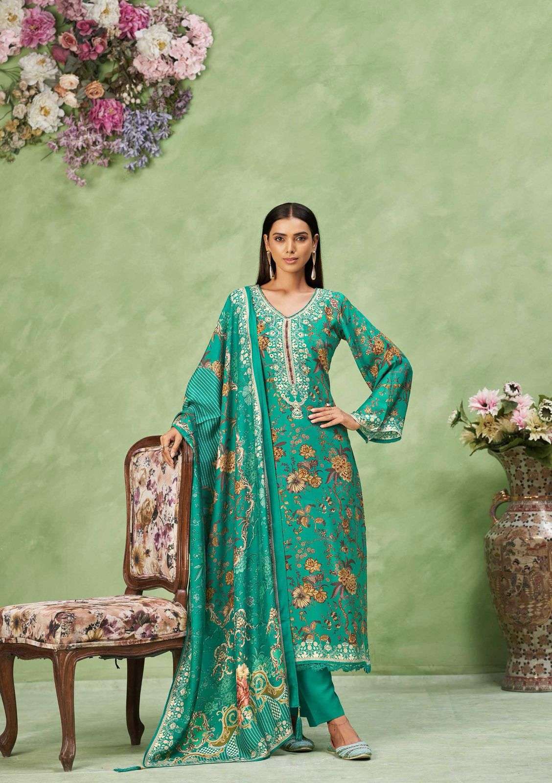 KARVA DESINER STUDIO SURKH VOL 2 VISCOSE DIGITAL PRINT WITH HAND WORK SUIT
