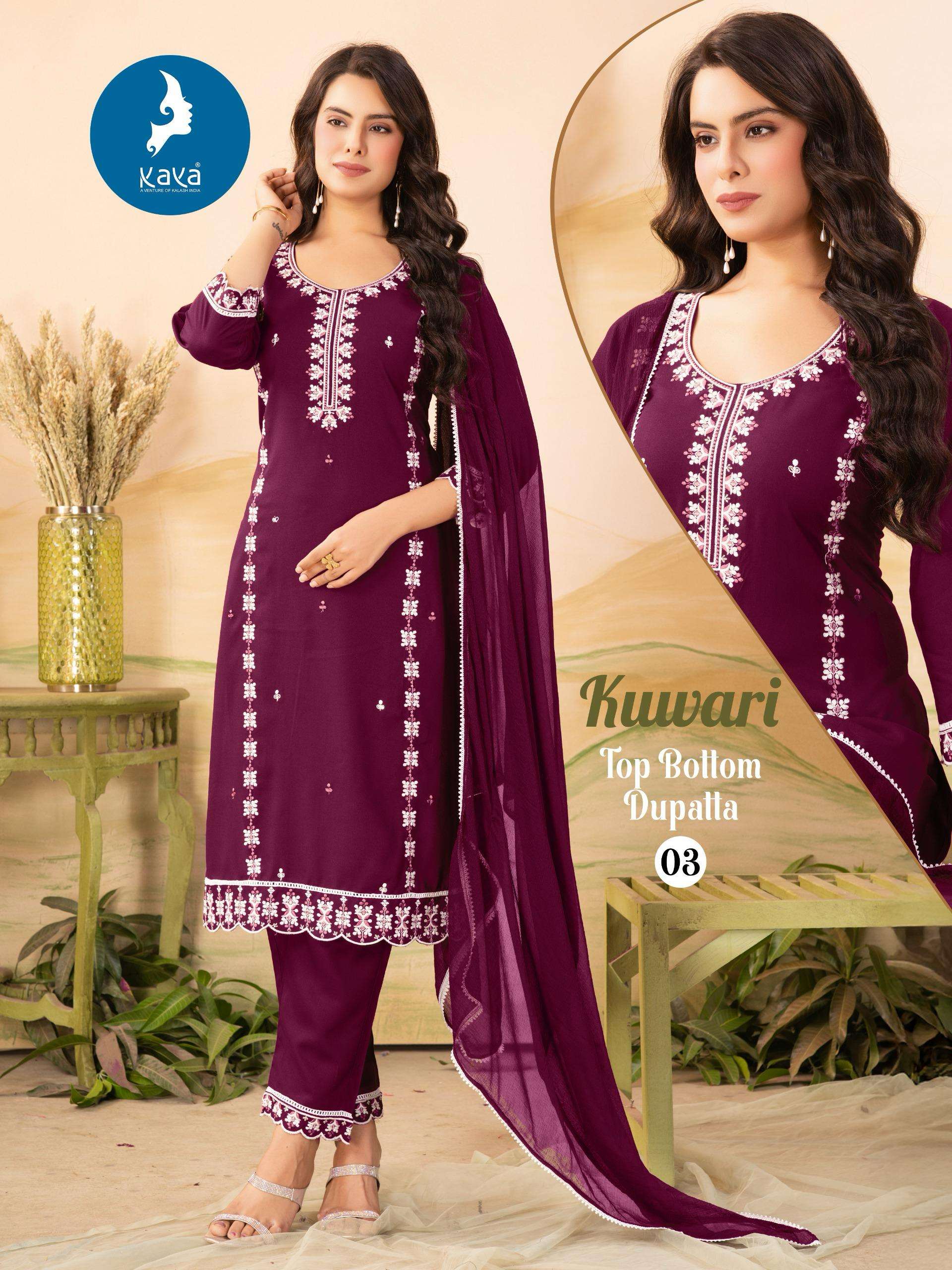 KAYA KUWARI RAYON FANCY WORKS LADIES KURTI COMBO SET
