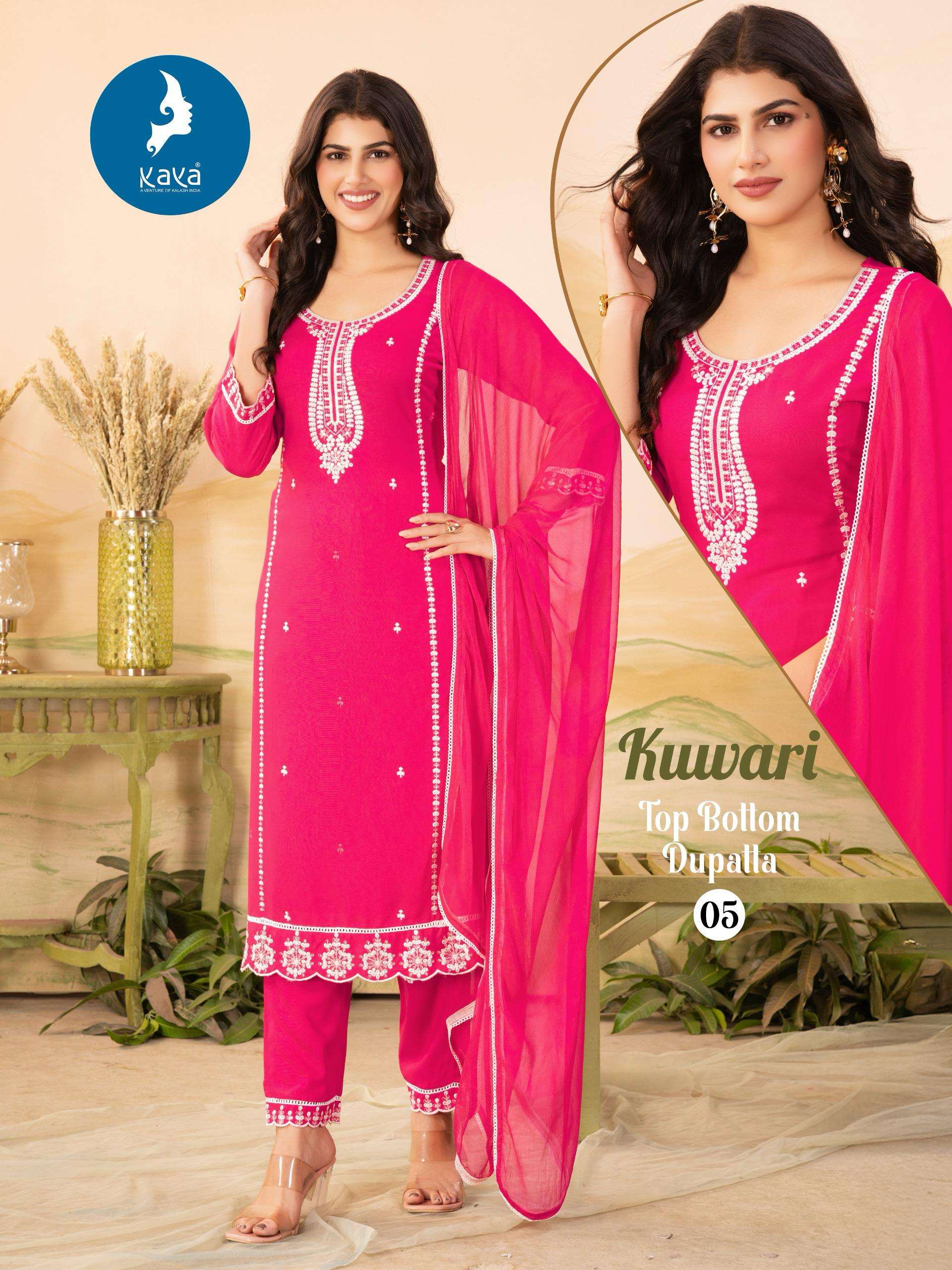 KAYA KUWARI RAYON FANCY WORKS LADIES KURTI COMBO SET