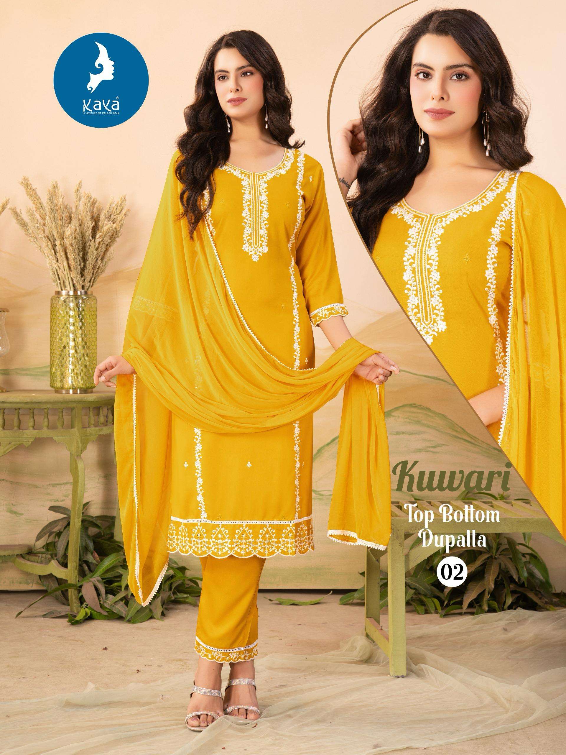 KAYA KUWARI RAYON FANCY WORKS LADIES KURTI COMBO SET