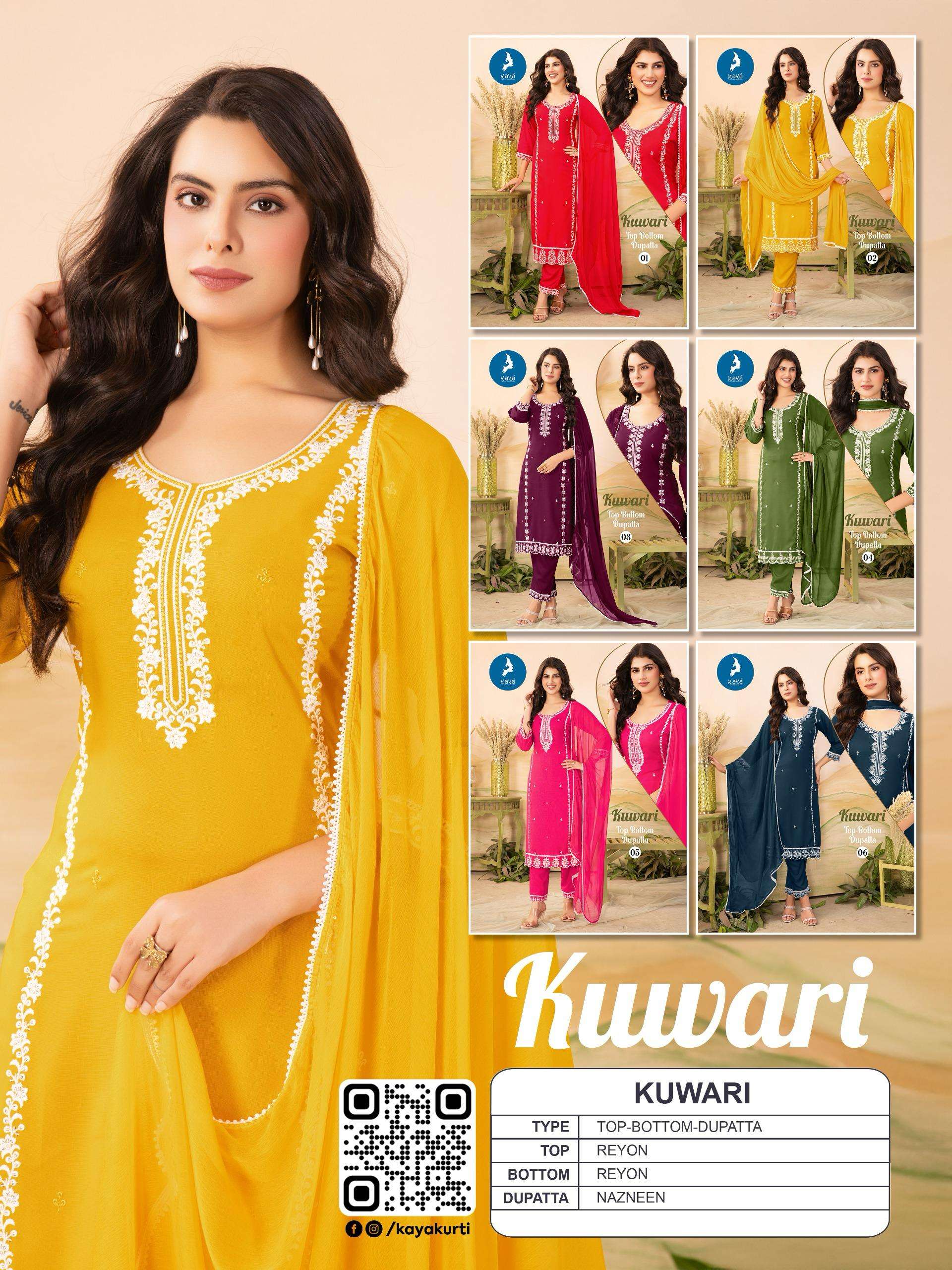 KAYA KUWARI RAYON FANCY WORKS LADIES KURTI COMBO SET