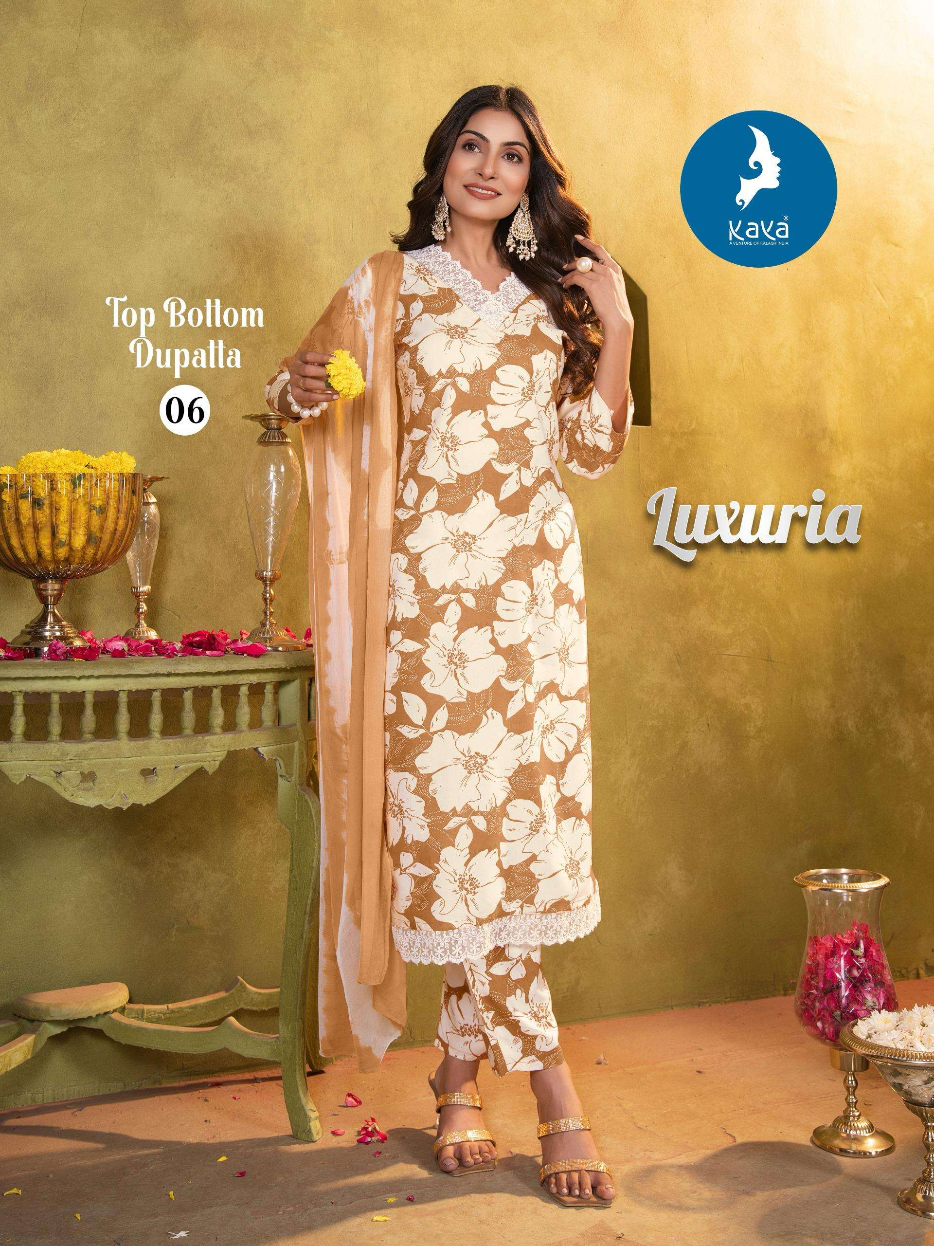 KAYA LUXURIA RAYON PRINT FANCY LADIES KURTI COMBO SET