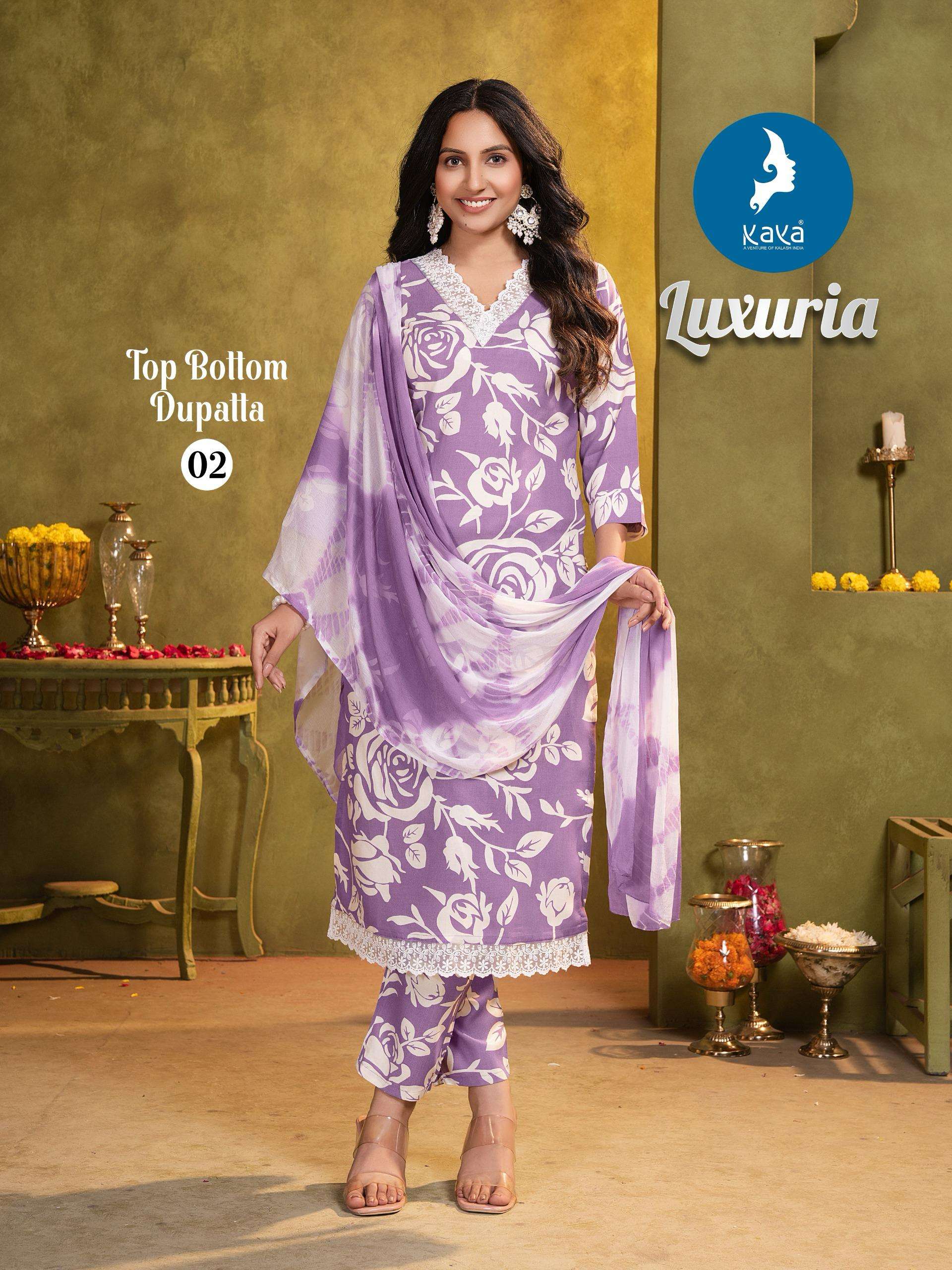 KAYA LUXURIA RAYON PRINT FANCY LADIES KURTI COMBO SET
